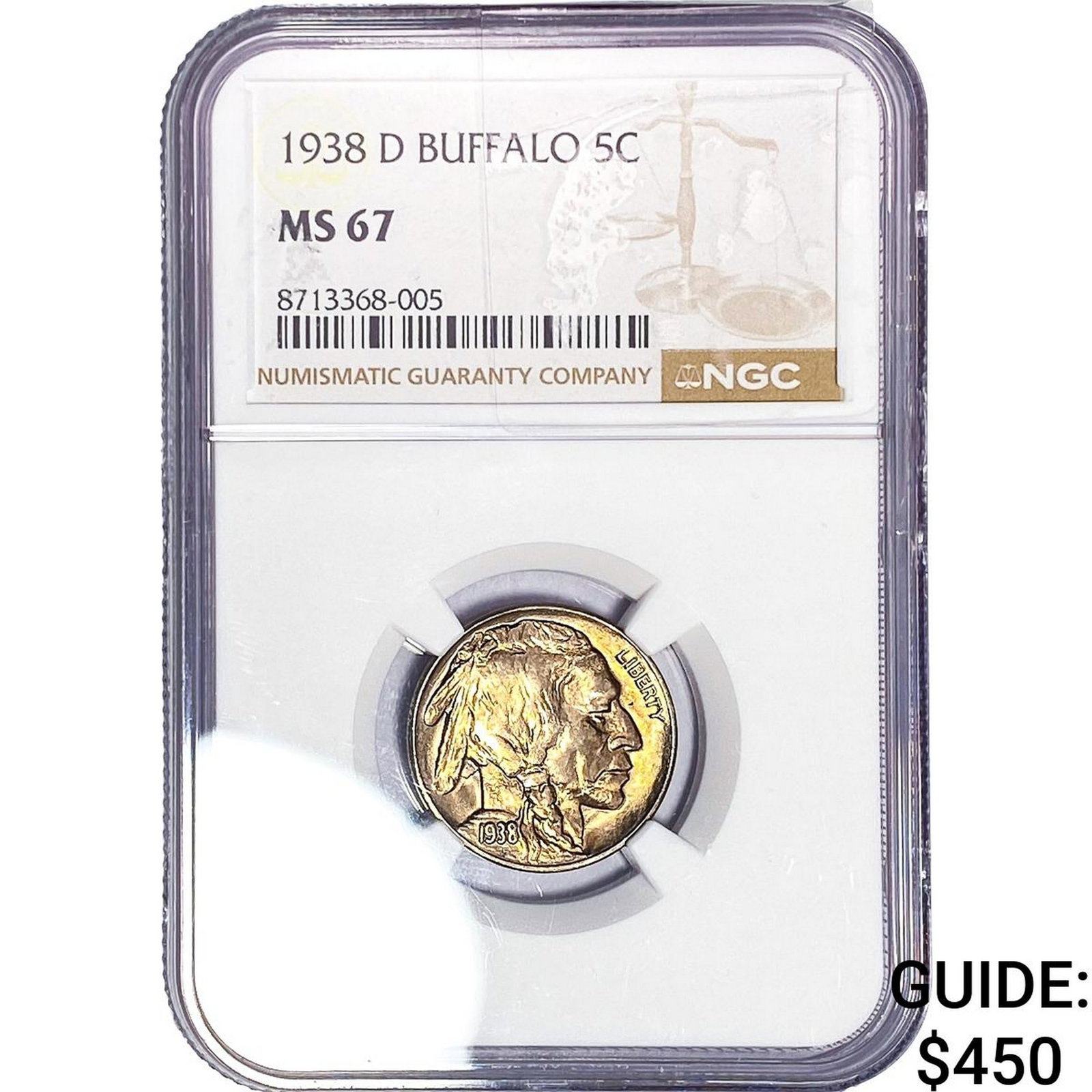 1938-D Buffalo Nickel NGC MS67: 1938-D Buffalo Nickel NGC MS67