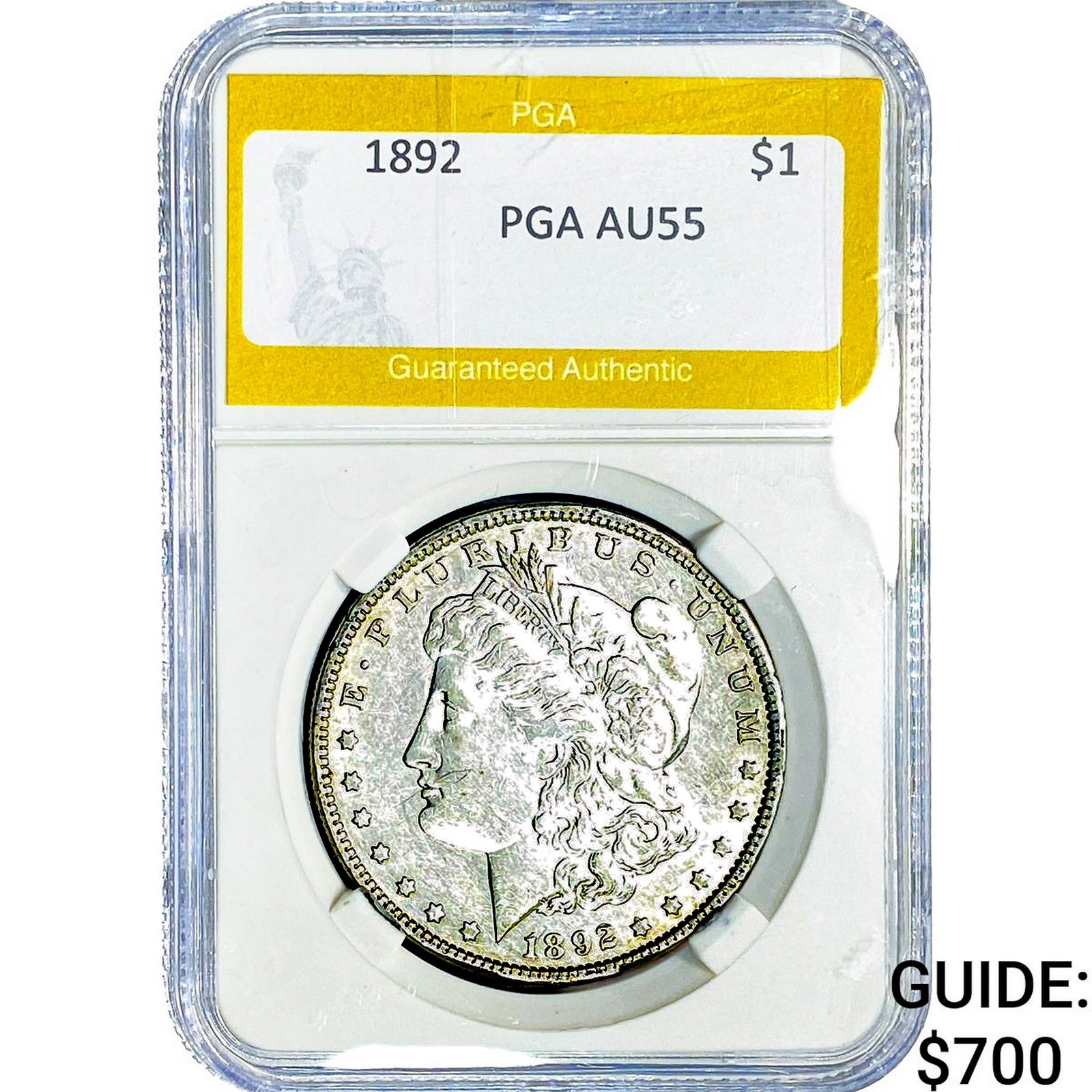 1892 Morgan Silver Dollar PGA AU55: 1892 Morgan Silver Dollar PGA AU55