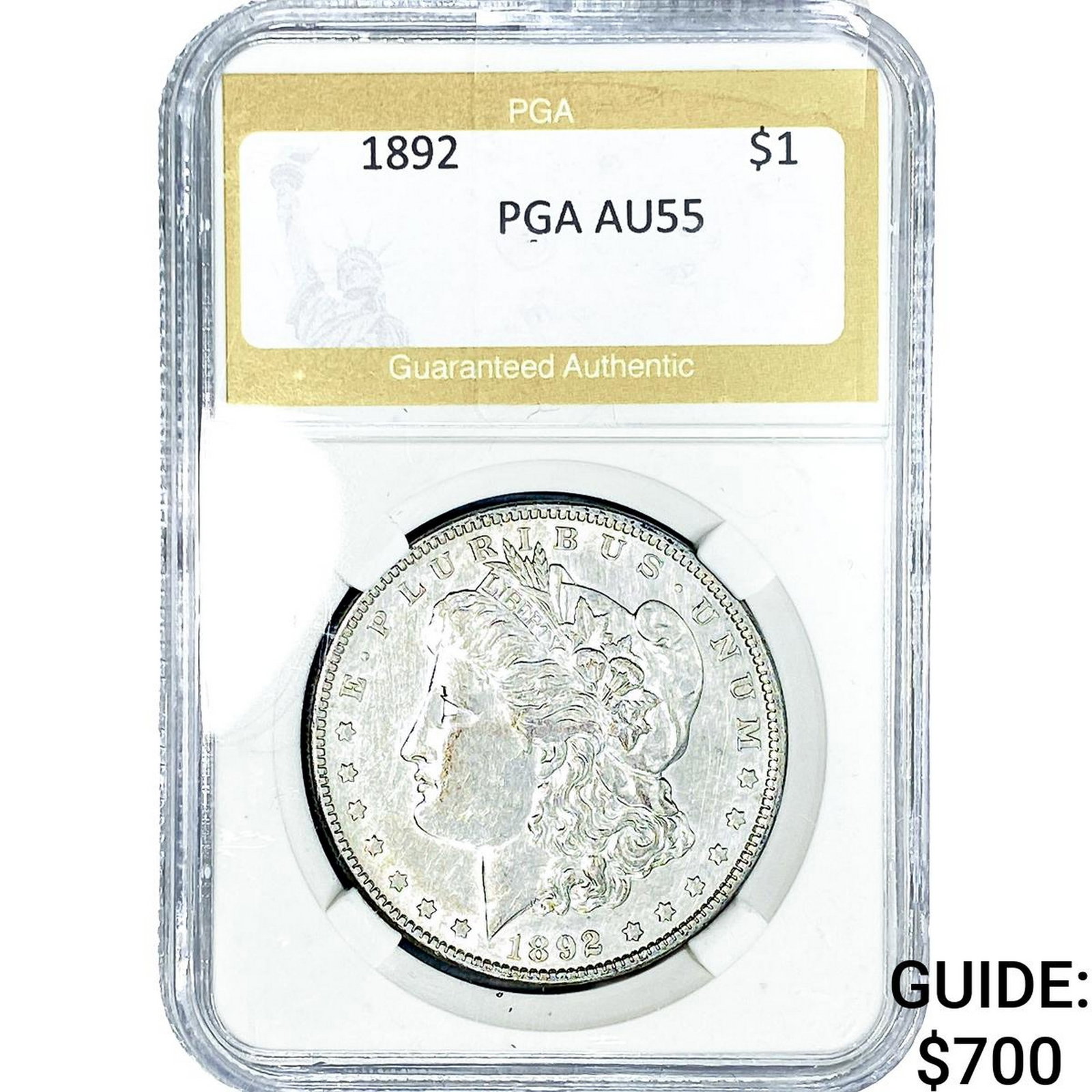 1892 Morgan Silver Dollar PGA AU55: 1892 Morgan Silver Dollar PGA AU55