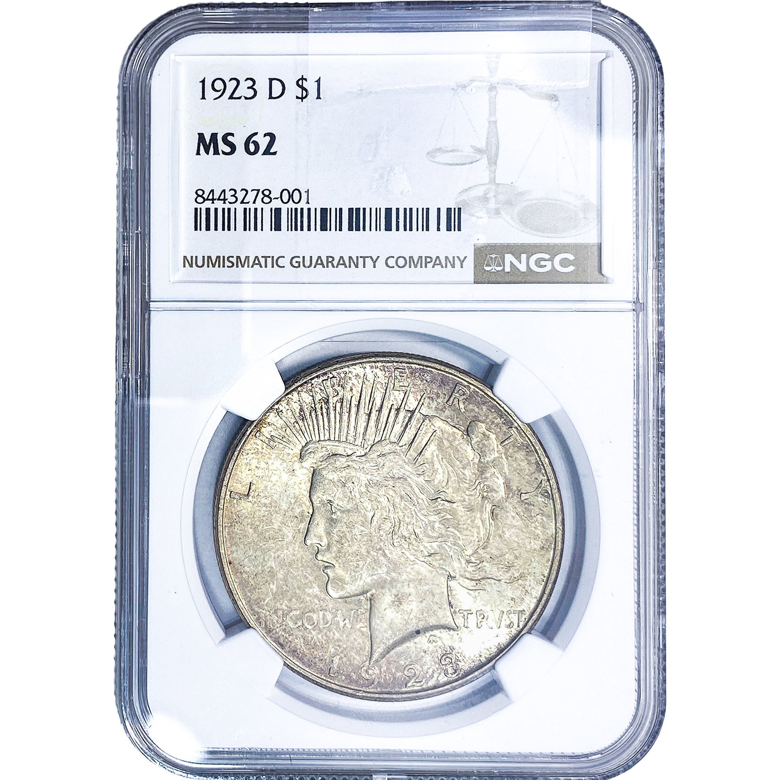 1923-D Silver Peace Dollar NGC MS62: 1923-D Silver Peace Dollar NGC MS62
