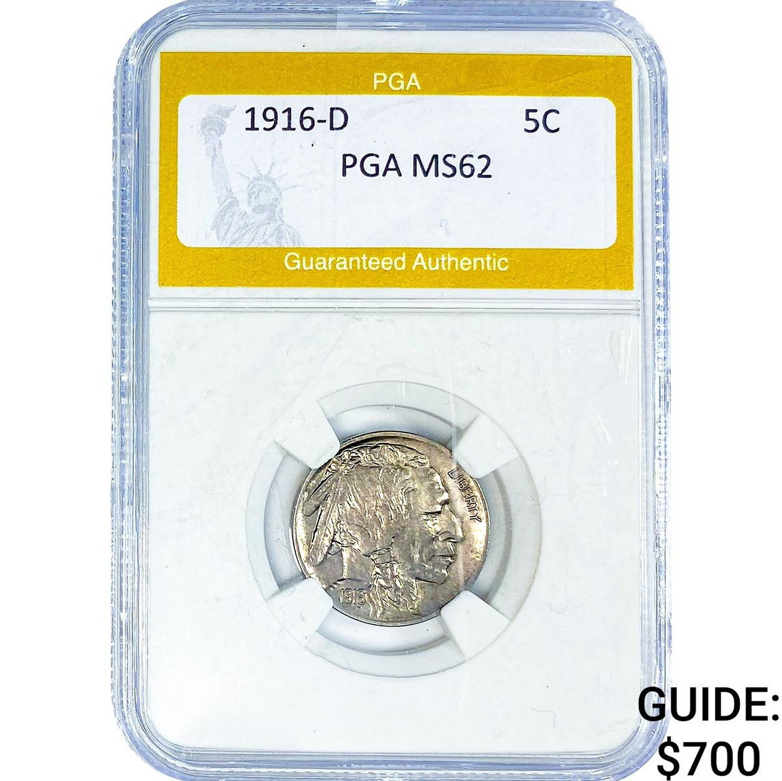 1916-D Buffalo Nickel PGA MS62: 1916-D Buffalo Nickel PGA MS62