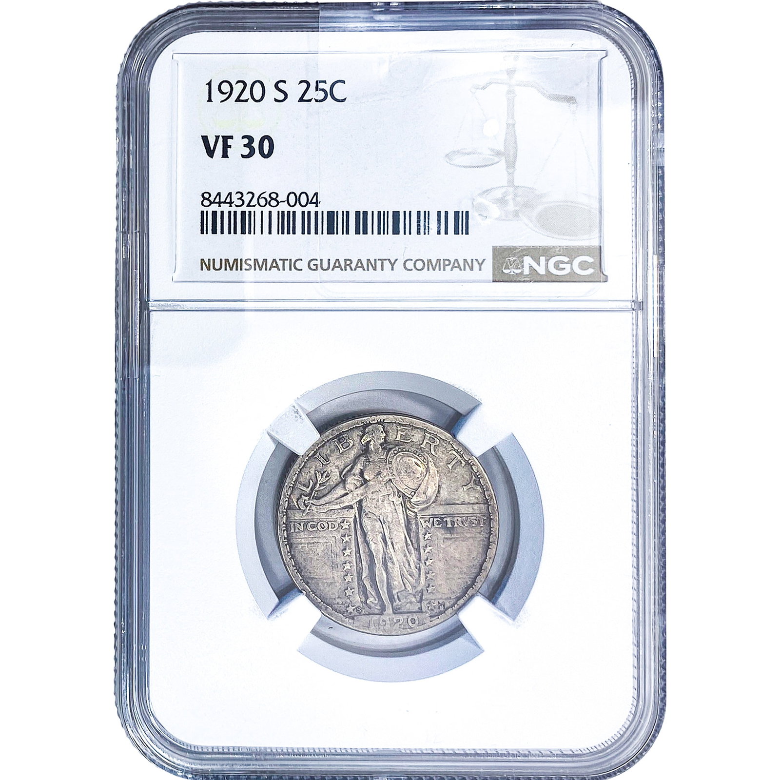 1920-S Washington Silver Quarter NGC VF30: 1920-S Washington Silver Quarter NGC VF30