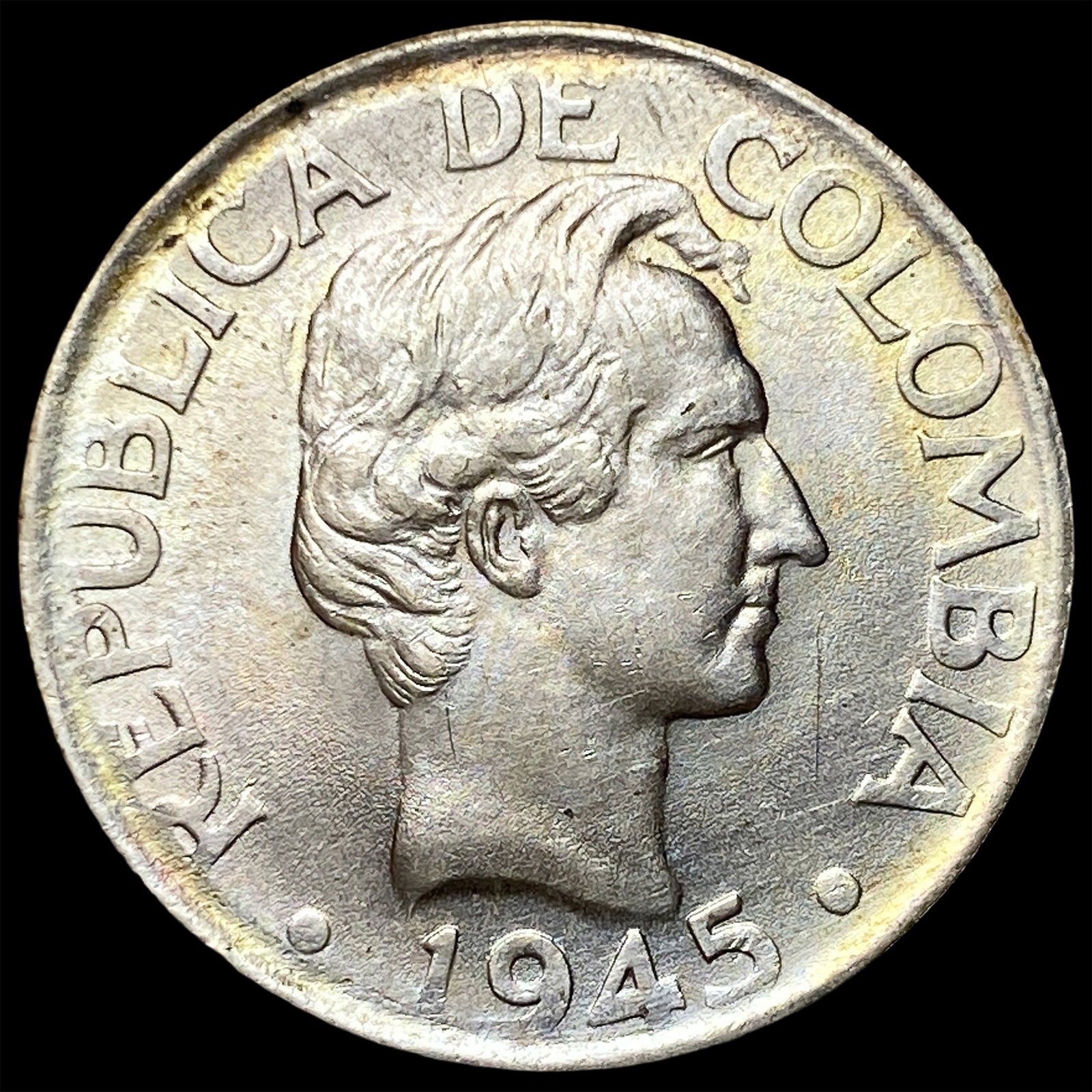 1945B Republic of Colombia Silver 20 Centavos: 1945B Republic of Colombia Silver 20 Centavos