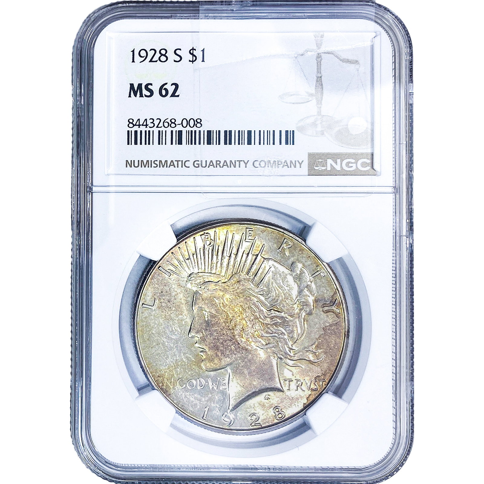 1928-S Silver Peace Dollar NGC MS62: 1928-S Silver Peace Dollar NGC MS62