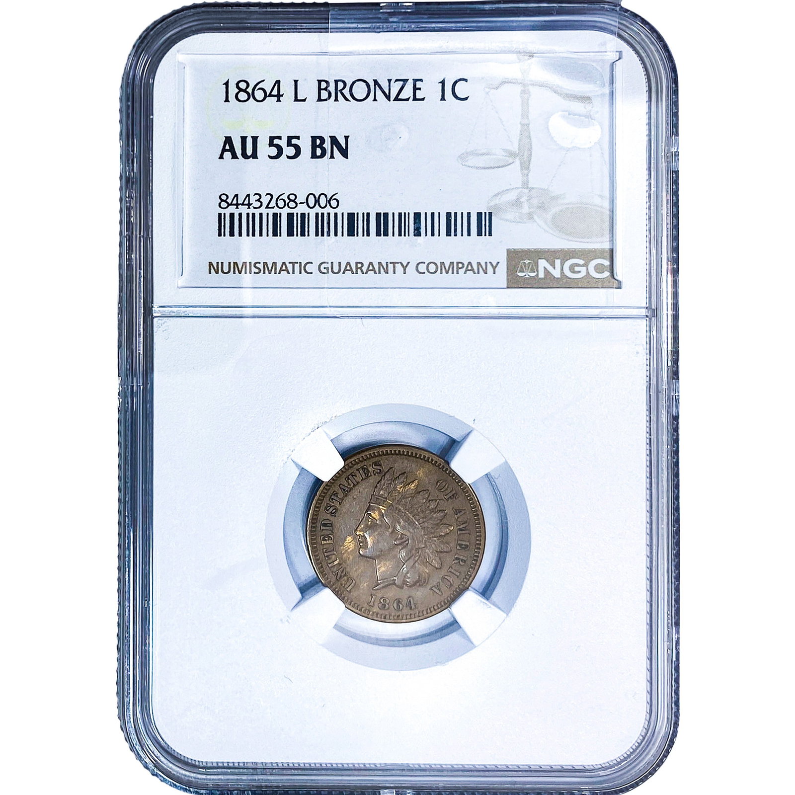 1864 Indian Head Cent NGC AU55 BN: 1864 Indian Head Cent NGC AU55 BN