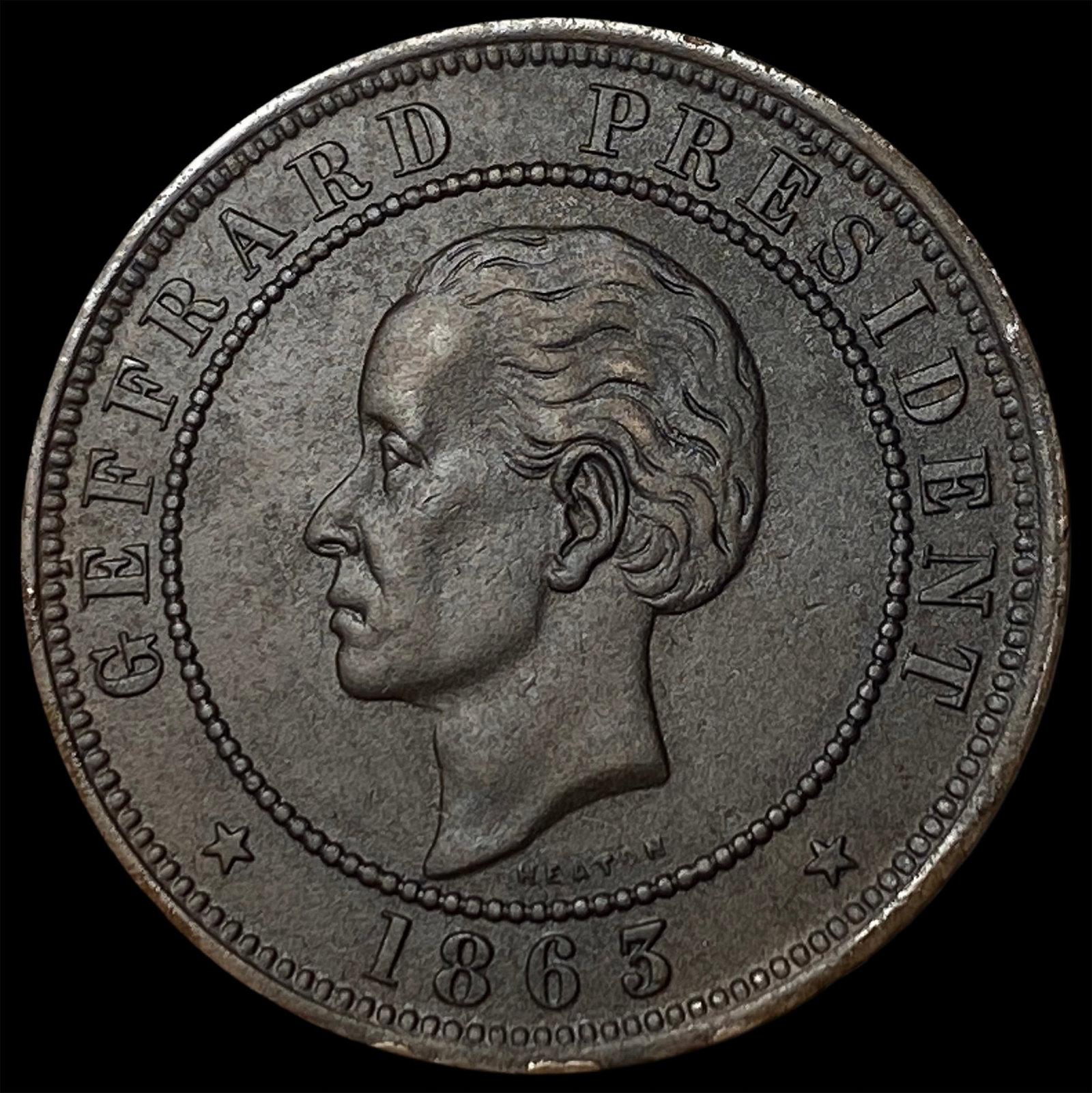 1863 Haiti Bronze 20 Centimes: 1863 Haiti Bronze 20 Centimes
