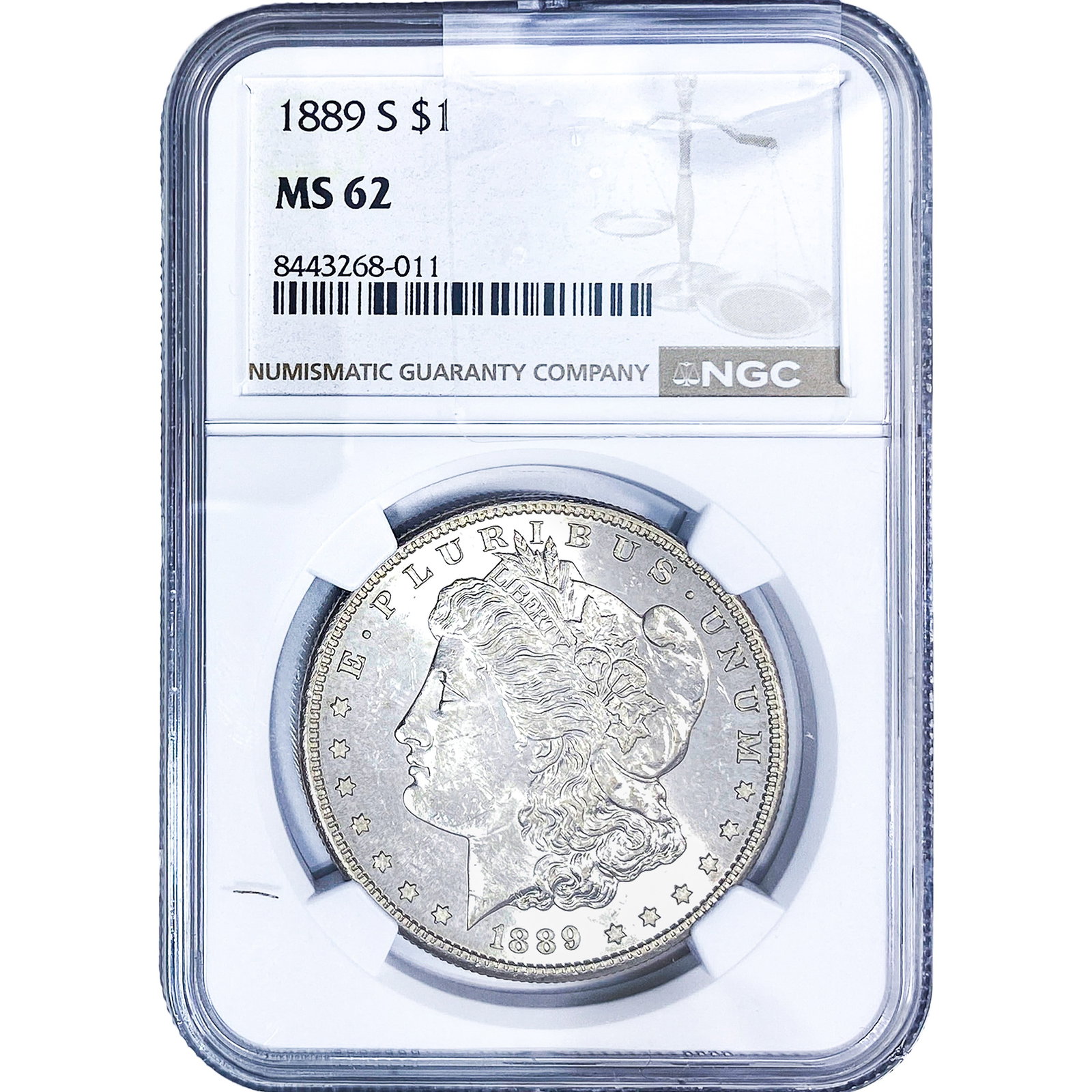 1889-S Morgan Silver Dollar NGC MS62: 1889-S Morgan Silver Dollar NGC MS62
