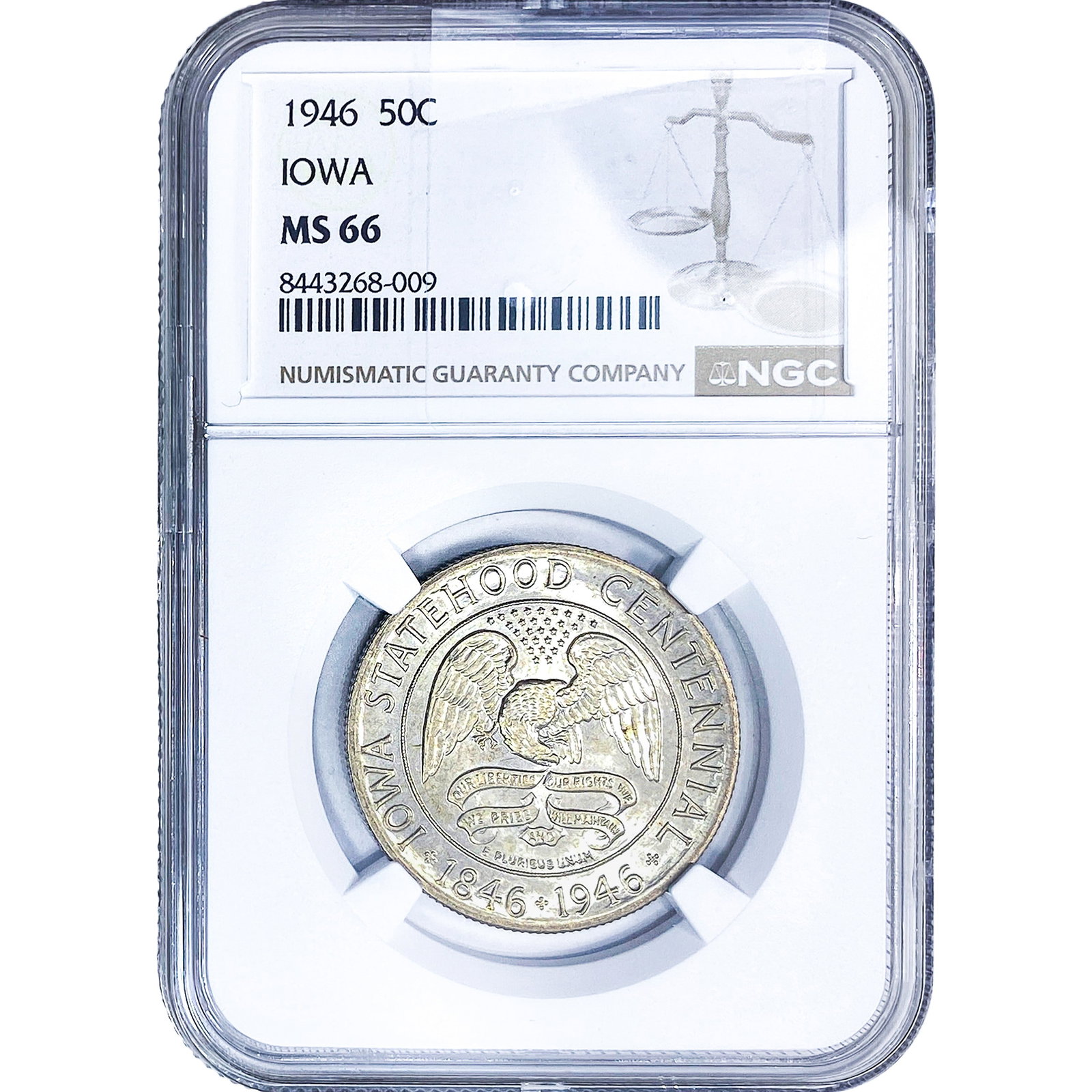1946 Iowa Half Dollar NGC MS66: 1946 Iowa Half Dollar NGC MS66