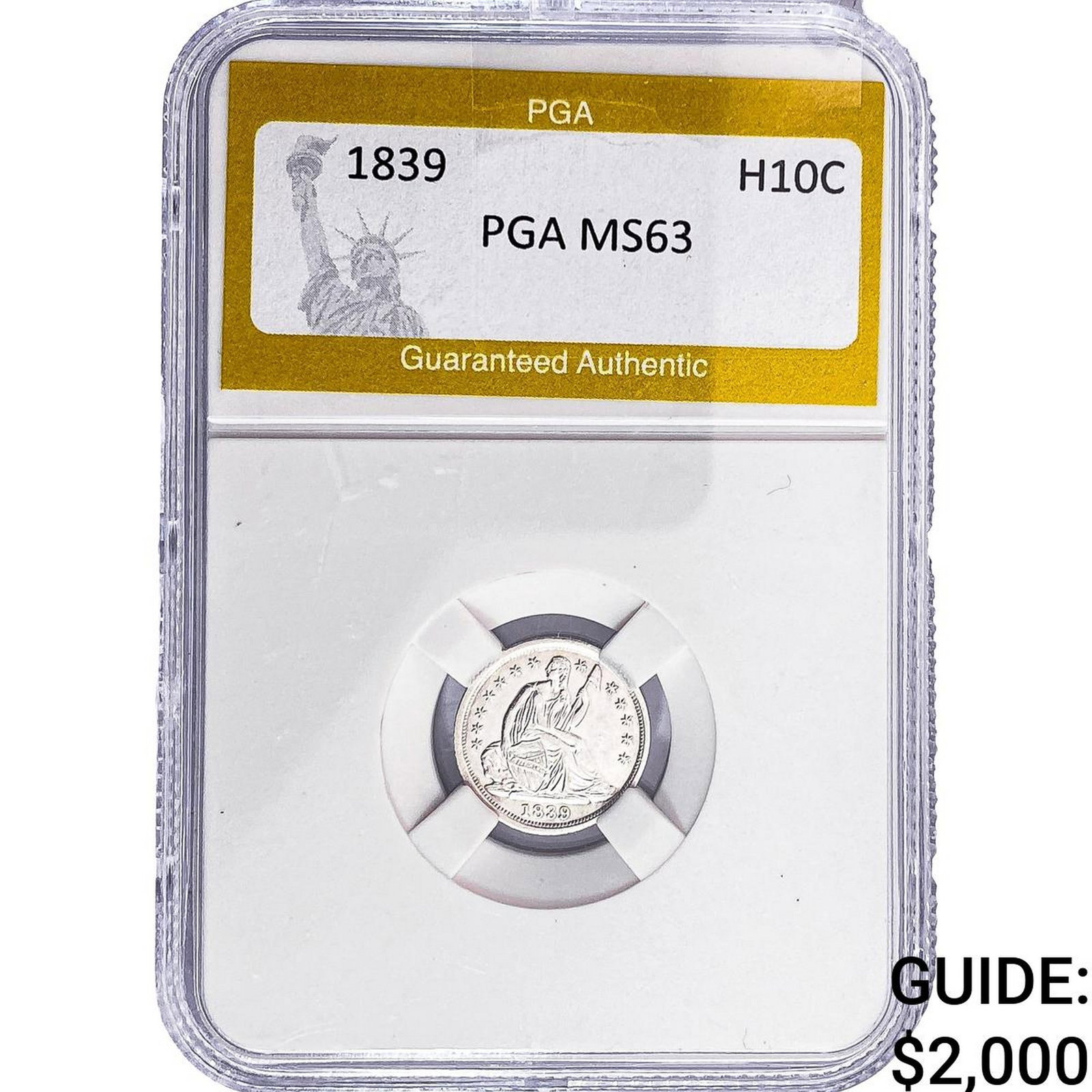 1839 Seated Liberty Half Dime PGA MS63: 1839 Seated Liberty Half Dime PGA MS63