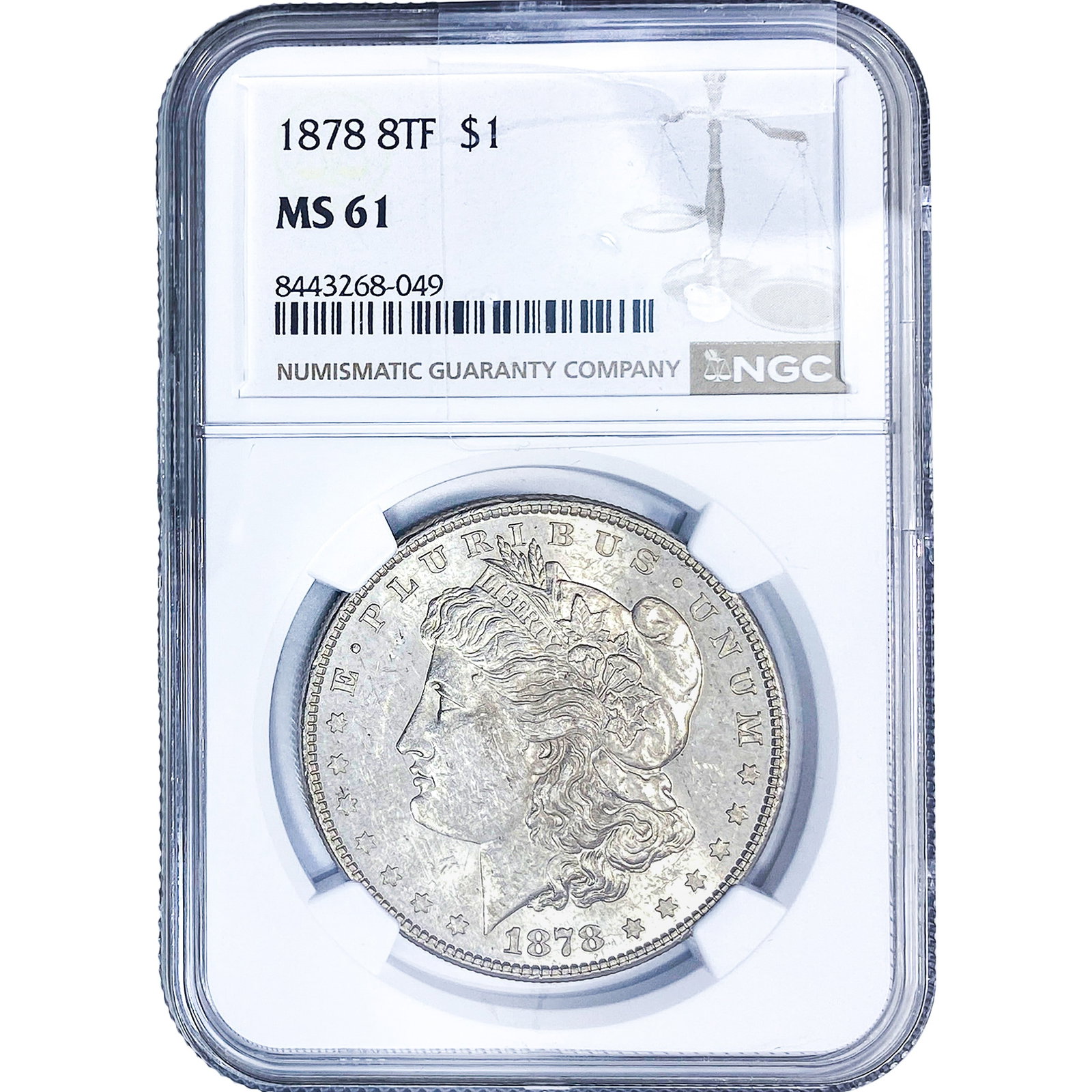 1878 8TF Morgan Silver Dollar NGC MS61: 1878 8TF Morgan Silver Dollar NGC MS61