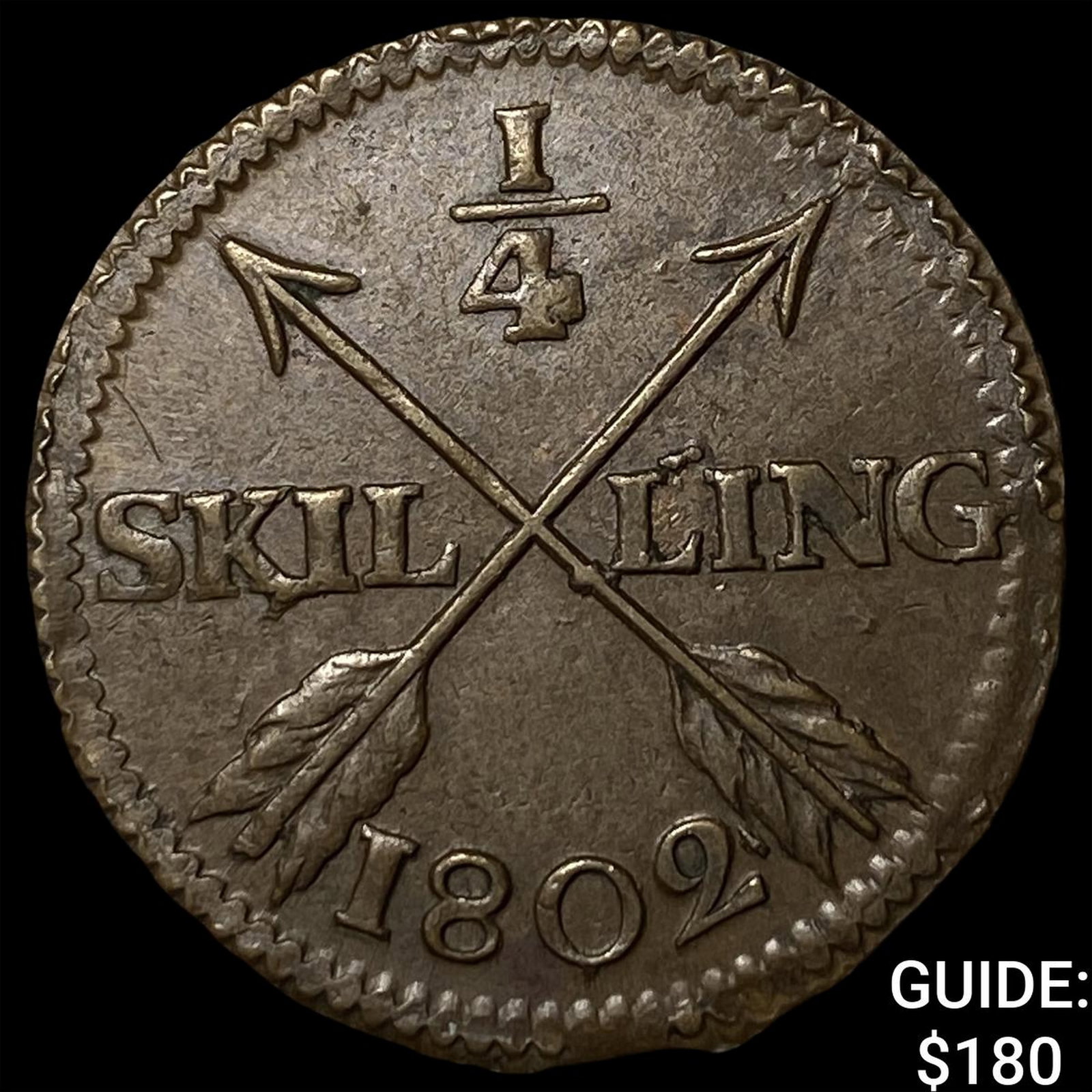 1802 Sweden Gustav IV Adolf Copper 1/4 Skilling: 1802 Sweden Gustav IV Adolf Copper 1/4 Skilling