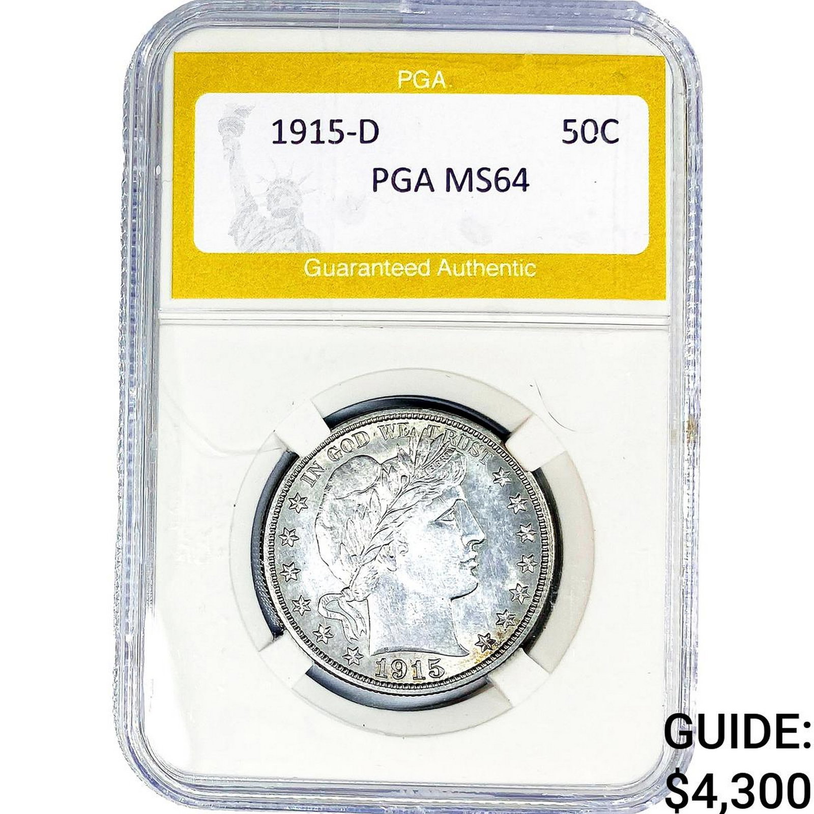 1915-D Barber Half Dollar PGA MS64: 1915-D Barber Half Dollar PGA MS64