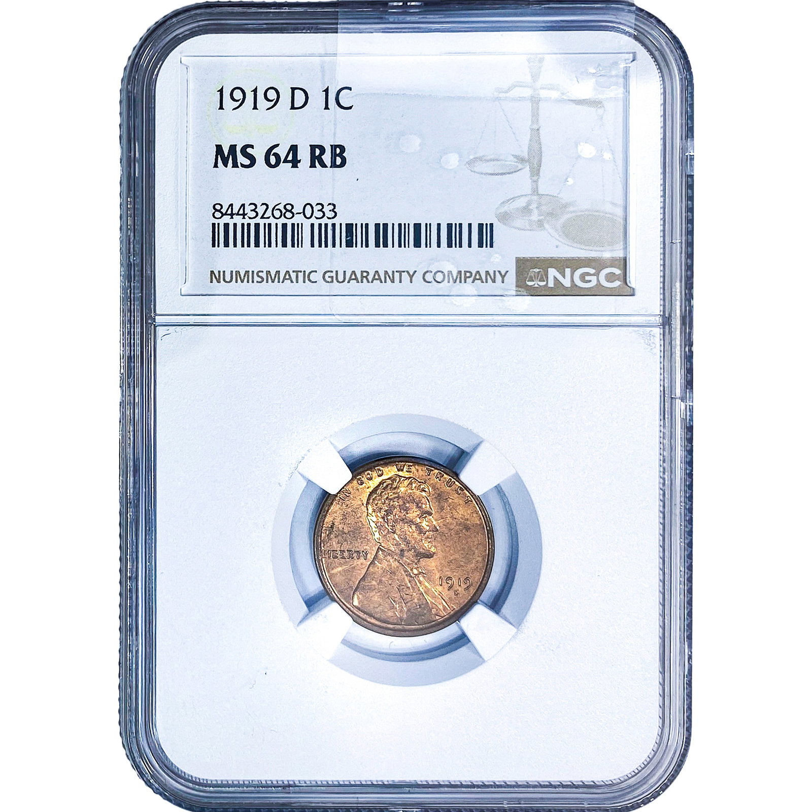 1919-D Wheat Cent NGC MS64 RB: 1919-D Wheat Cent NGC MS64 RB