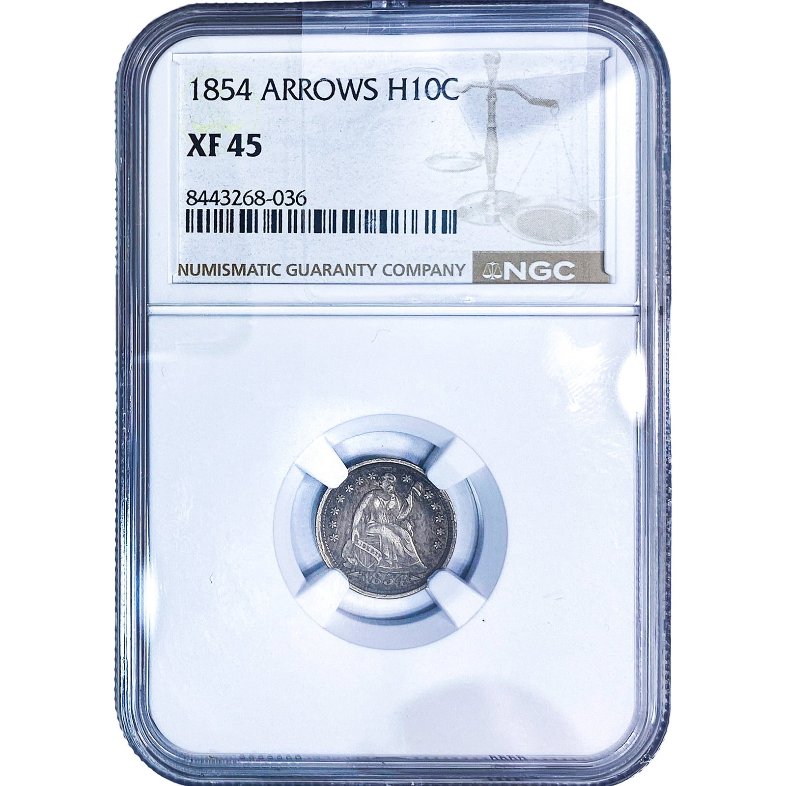 1854 Seated Liberty Half Dime NGC XF45 Arrows: 1854 Seated Liberty Half Dime NGC XF45 Arrows