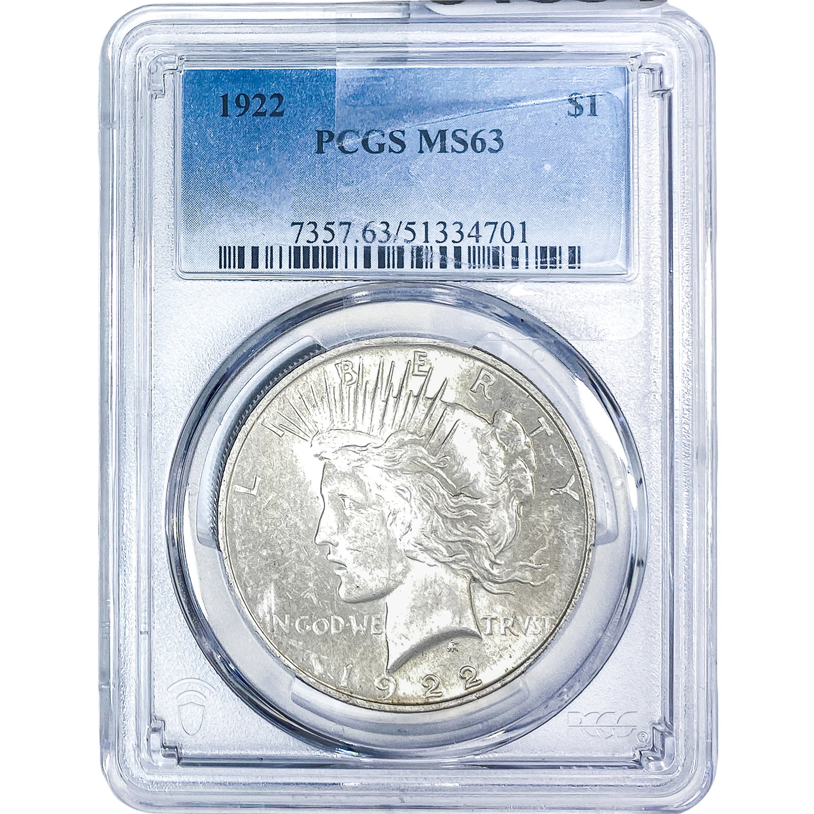 1922 Silver Peace Dollar PCGS MS63: 1922 Silver Peace Dollar PCGS MS63