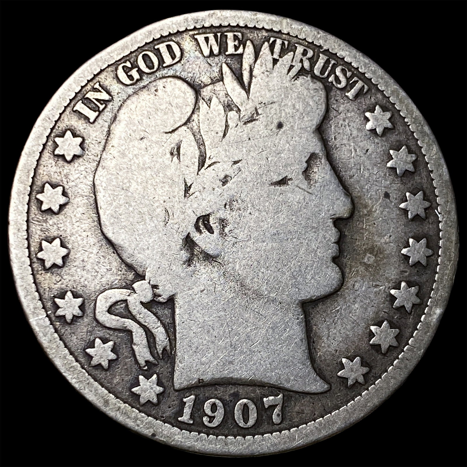 1907-S Silver Barber Half Dollar NICELY CIRCULATED: 1907-S Silver Barber Half Dollar NICELY CIRCULATED