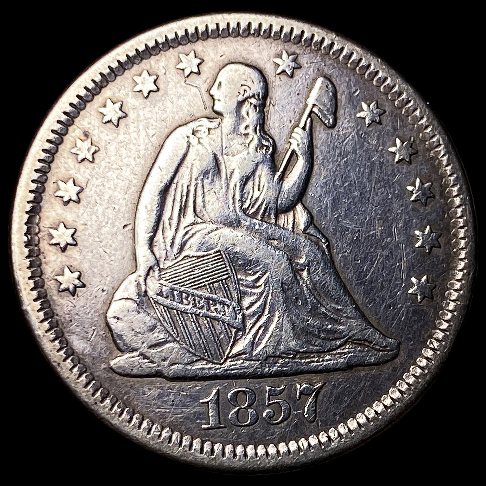 1857-O Silver Seated Liberty Quarter NEARLY UNCIRCULATED: 1857-O Silver Seated Liberty Quarter NEARLY UNCIRCULATED