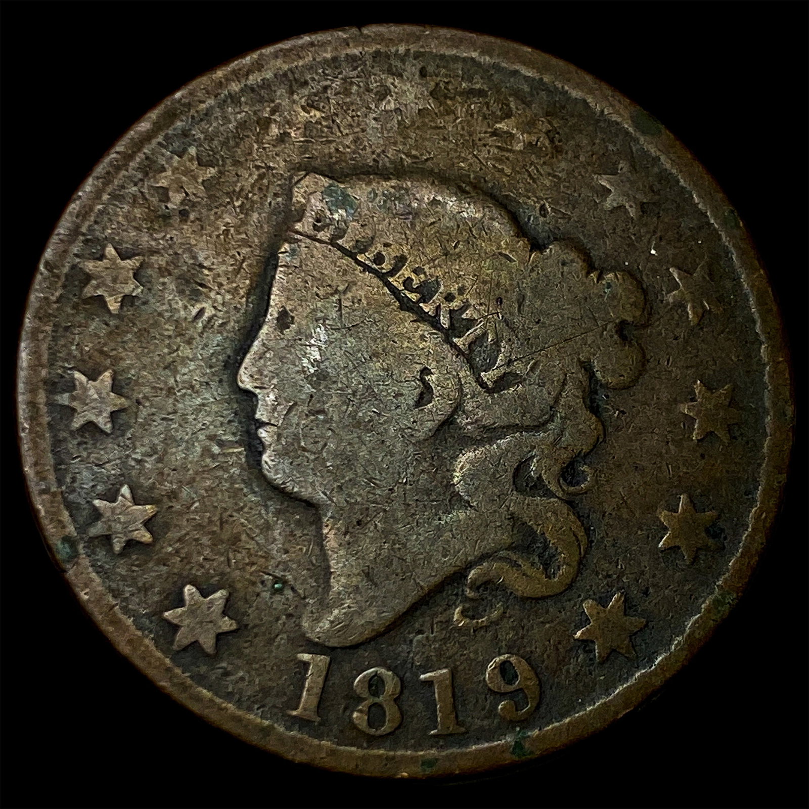1819 Coronet Head Large Cent NICELY CIRCULATED: 1819 Coronet Head Large Cent NICELY CIRCULATED