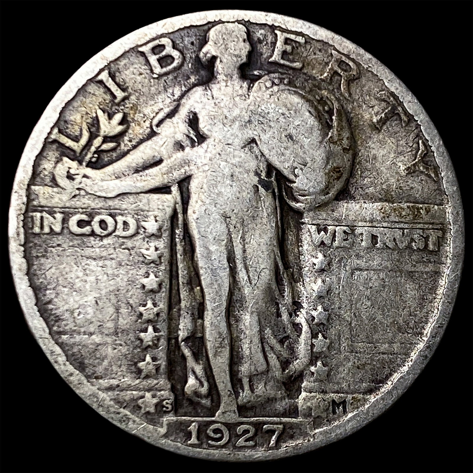 1927-S Silver Standing Liberty Quarter NICELY CIRCULATED: 1927-S Silver Standing Liberty Quarter NICELY CIRCULATED