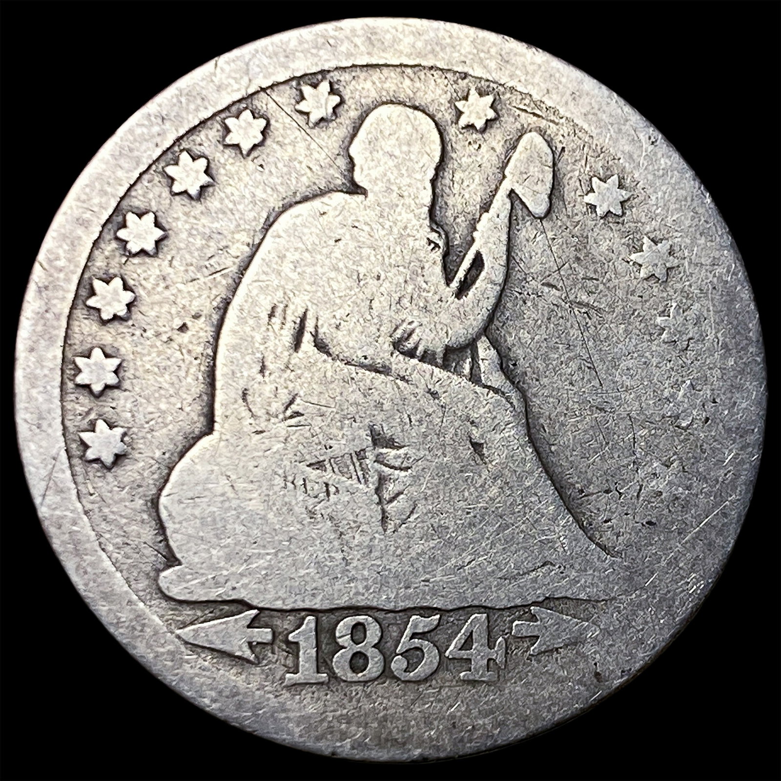 1854 Arrows Seated Liberty Quarter NICELY CIRCULATED: 1854 Arrows Seated Liberty Quarter NICELY CIRCULATED