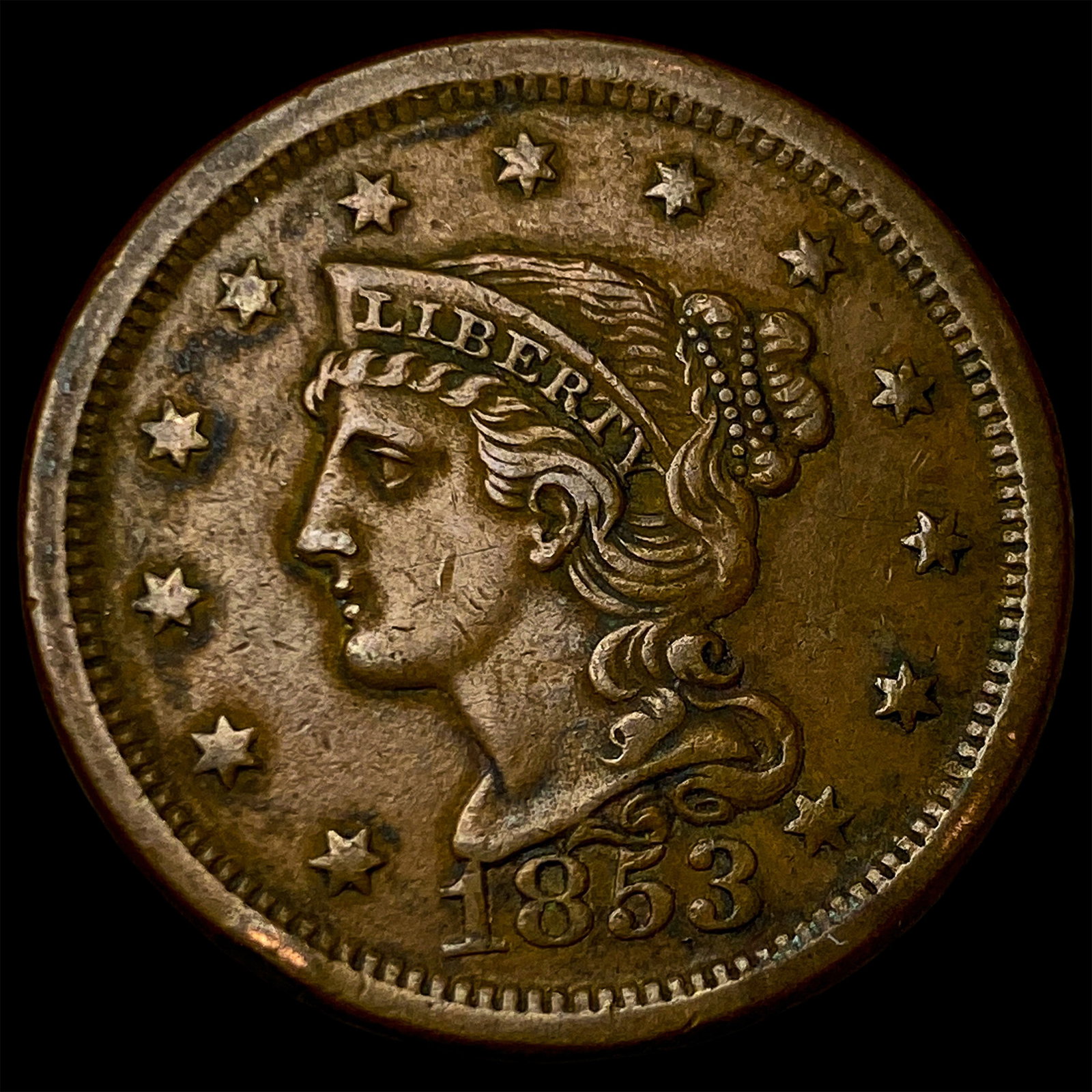 1853 Braided Hair Large Cent NEARLY UNCIRCULATED: 1853 Braided Hair Large Cent NEARLY UNCIRCULATED