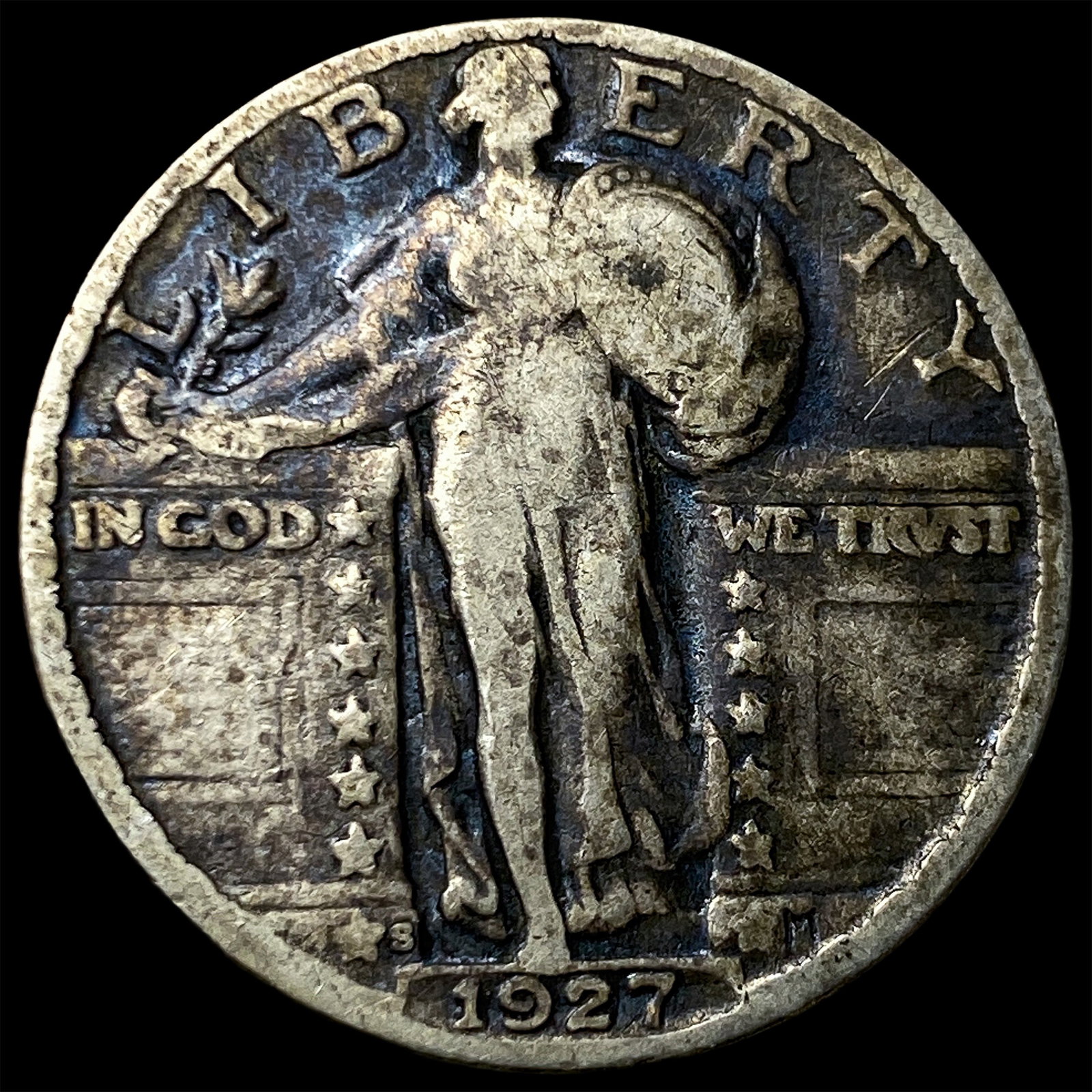 1927-S Silver Standing Liberty Quarter NICELY CIRCULATED: 1927-S Silver Standing Liberty Quarter NICELY CIRCULATED