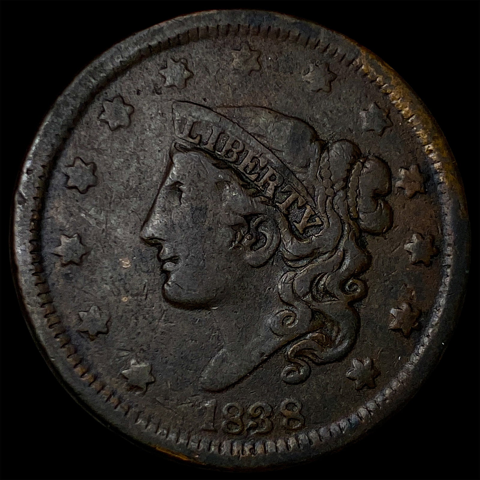 1838 Coronet Head Large Cent LIGHTLY CIRCULATED: 1838 Coronet Head Large Cent LIGHTLY CIRCULATED