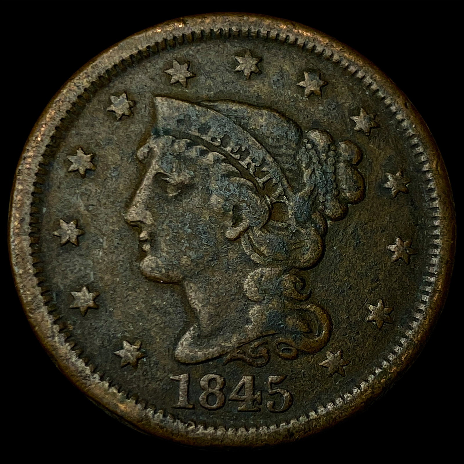 1845 Braided Hair Large Cent LIGHTLY CIRCULATED: 1845 Braided Hair Large Cent LIGHTLY CIRCULATED