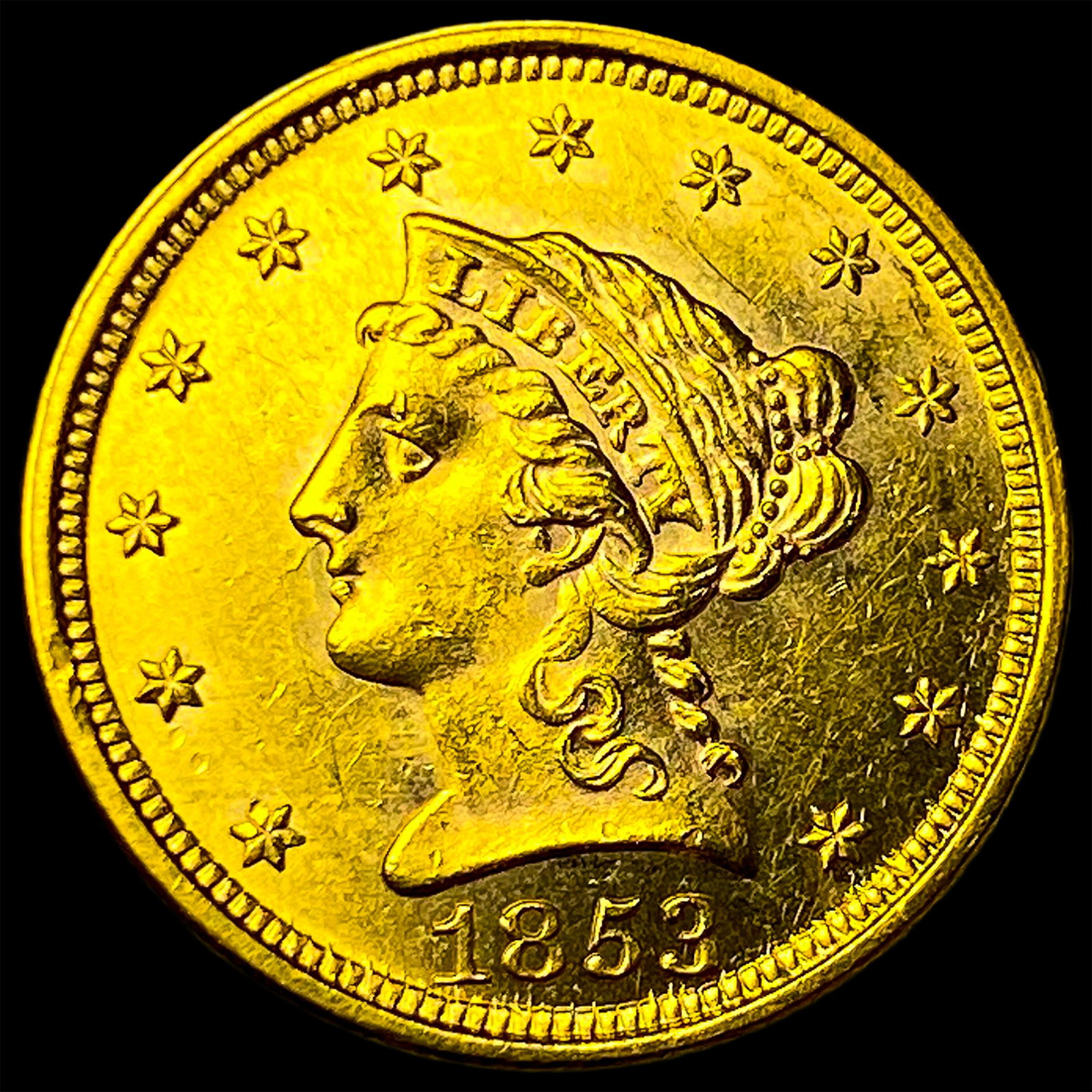 1853 Gold $2.50 Liberty Head Quarter Eagle UNCIRCULATED: 1853 Gold $2.50 Liberty Head Quarter Eagle UNCIRCULATED