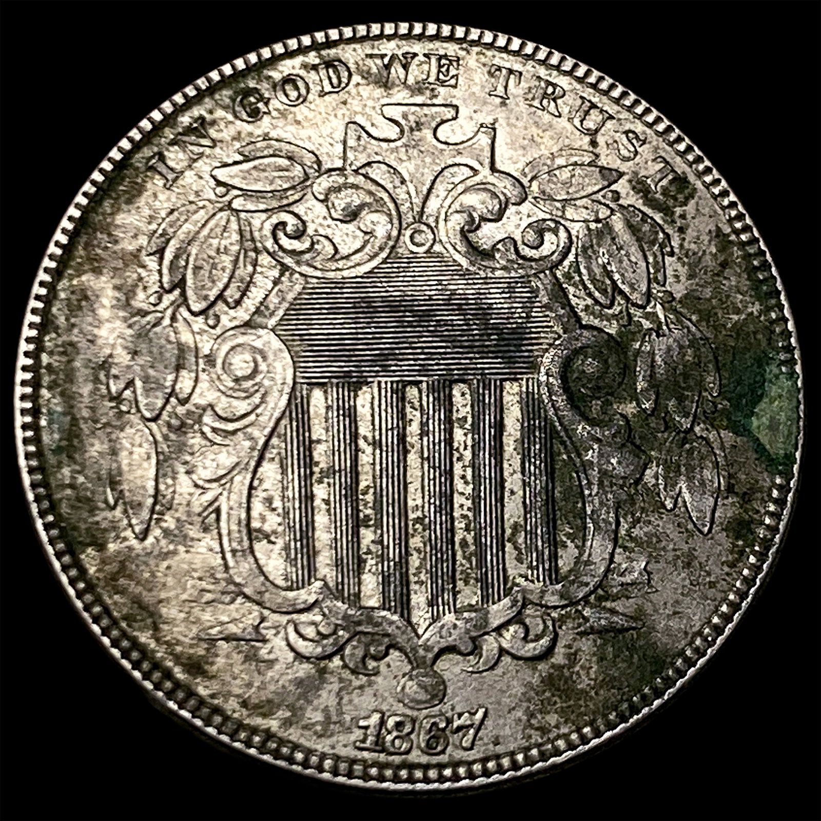 1867 Shield Nickel NEARLY UNCIRCULATED (1 of 2)
