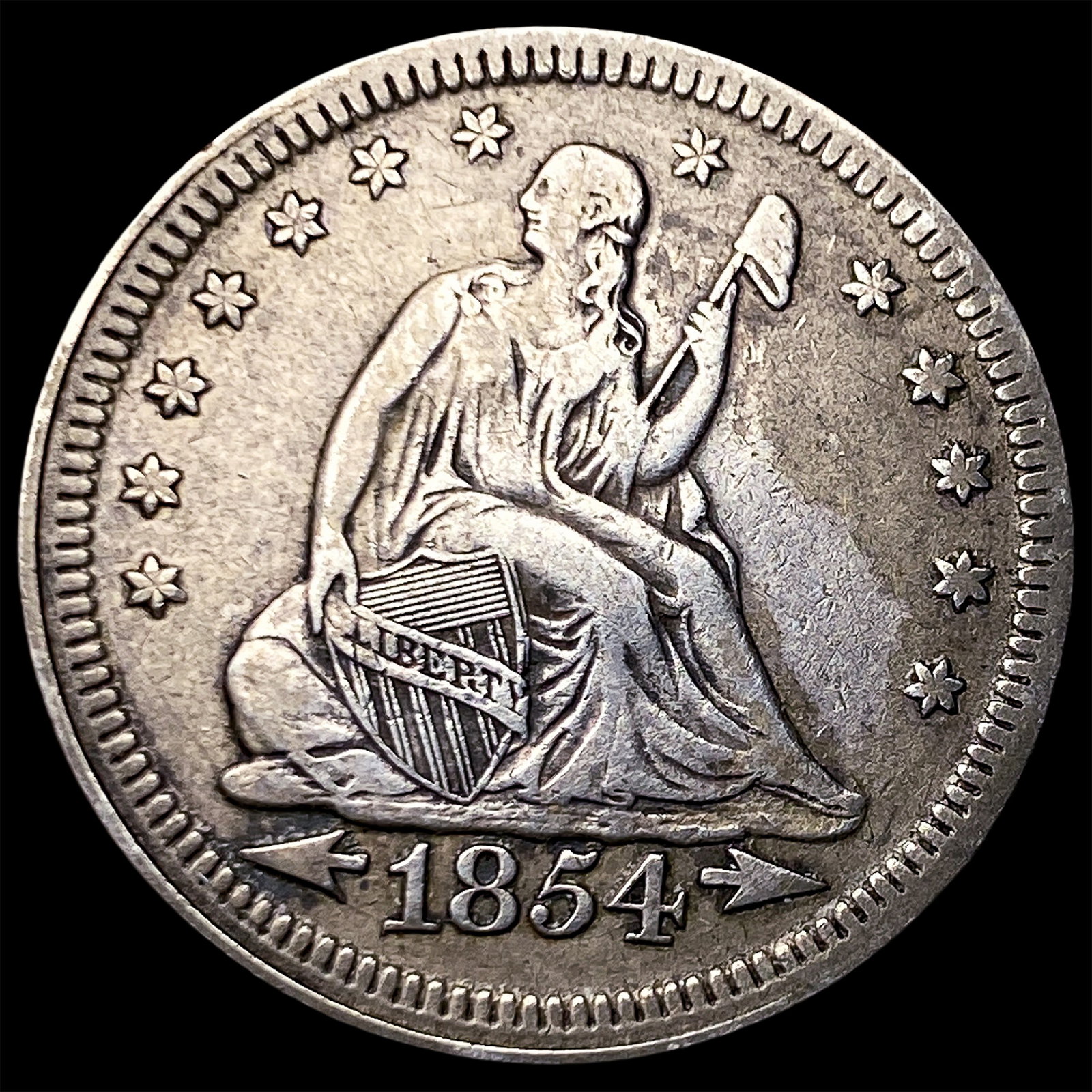 1854 Arrows Seated Liberty Quarter LIGHTLY CIRCULATED (1 of 2)