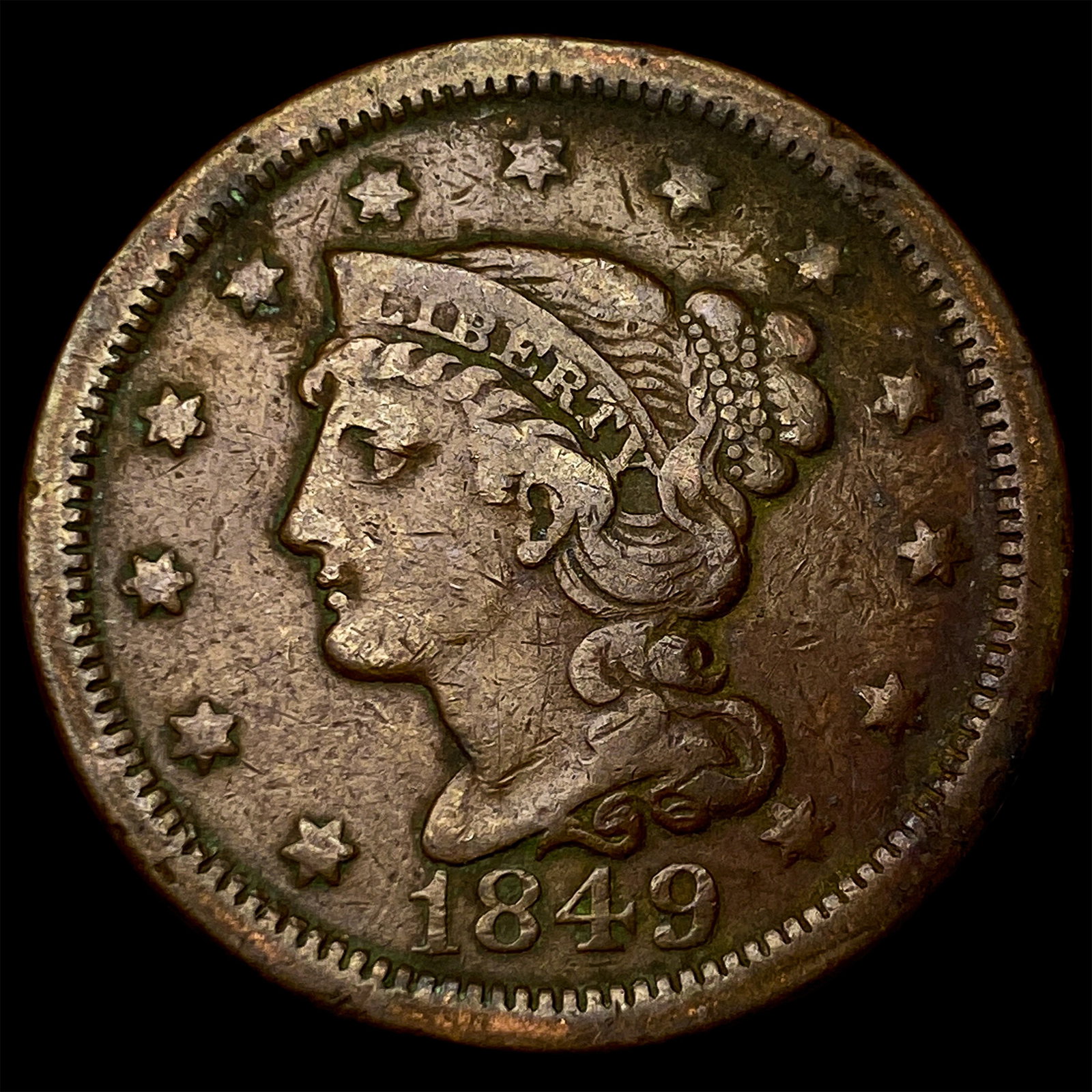 1849 Braided Hair Large Cent LIGHTLY CIRCULATED: 1849 Braided Hair Large Cent LIGHTLY CIRCULATED