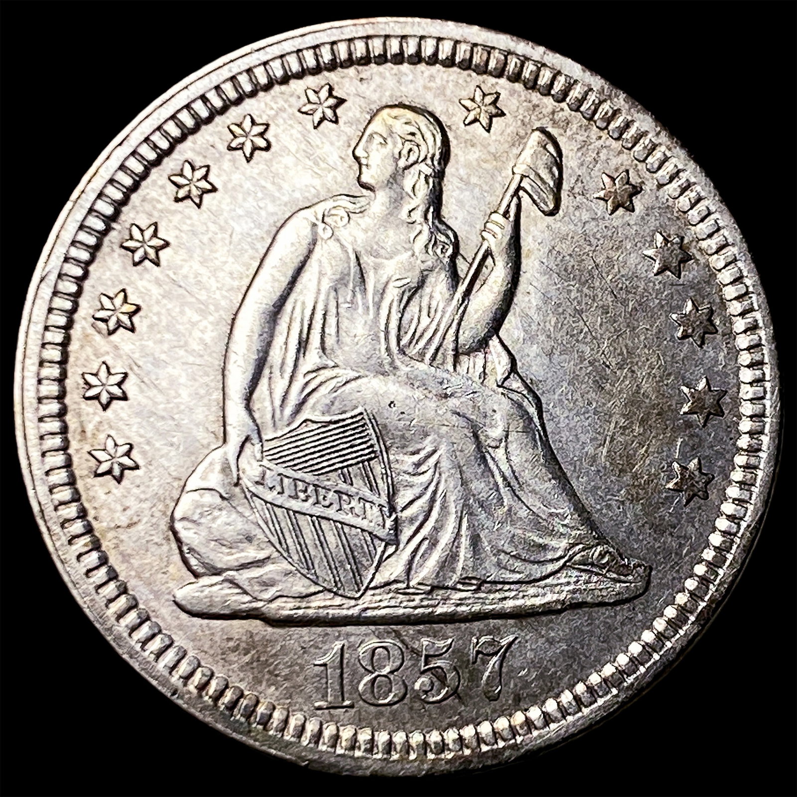 1857 Seated Liberty Quarter CLOSELY UNCIRCULATED: 1857 Seated Liberty Quarter CLOSELY UNCIRCULATED