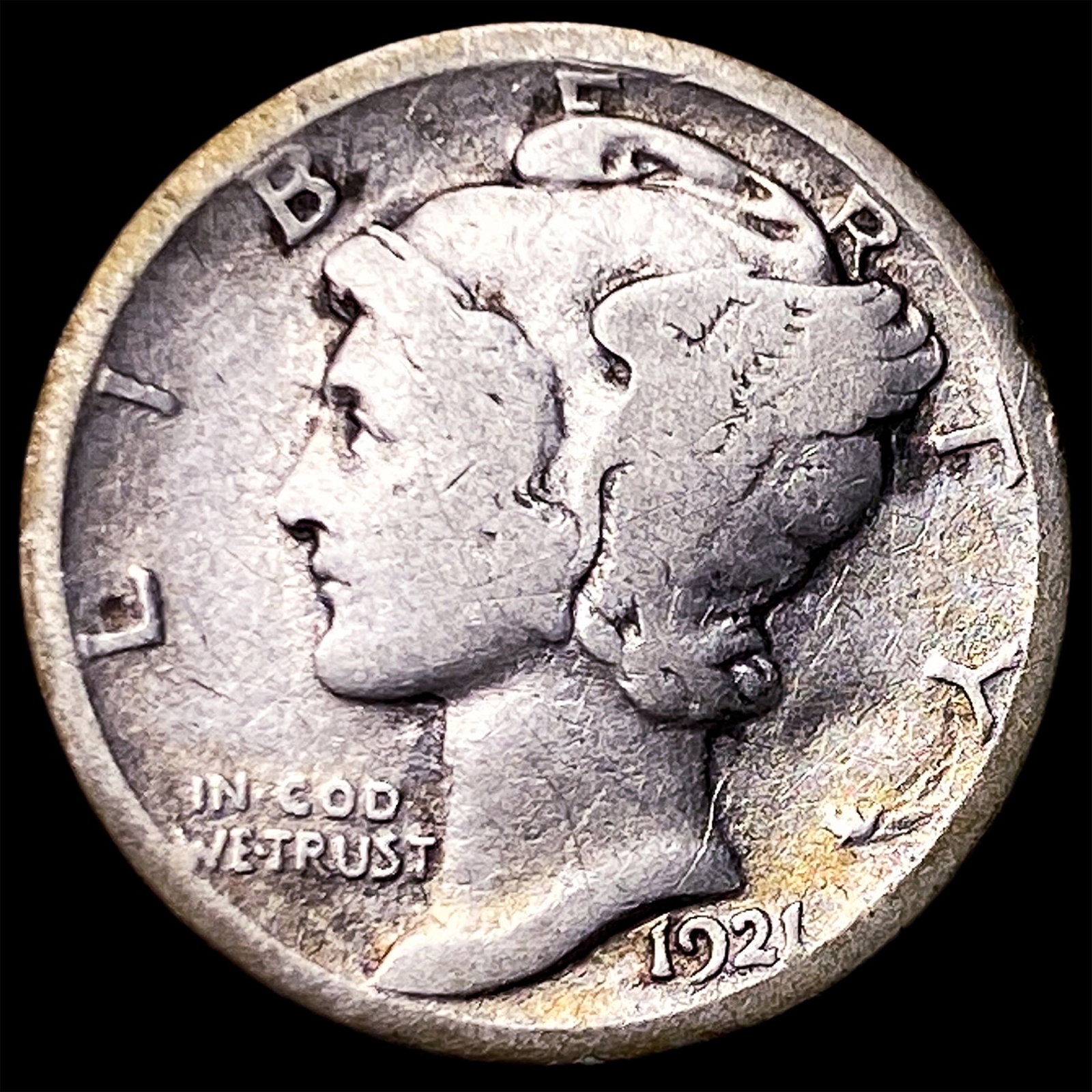 1921 Silver Mercury Dime NICELY CIRCULATED: 1921 Silver Mercury Dime NICELY CIRCULATED