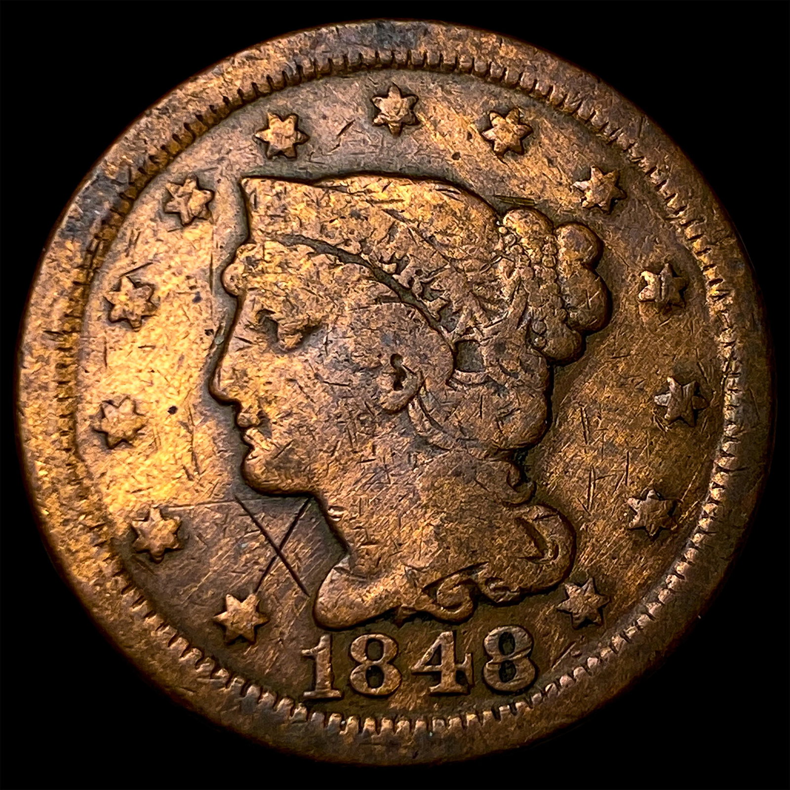 1848 Braided Hair Large Cent NICELY CIRCULATED: 1848 Braided Hair Large Cent NICELY CIRCULATED