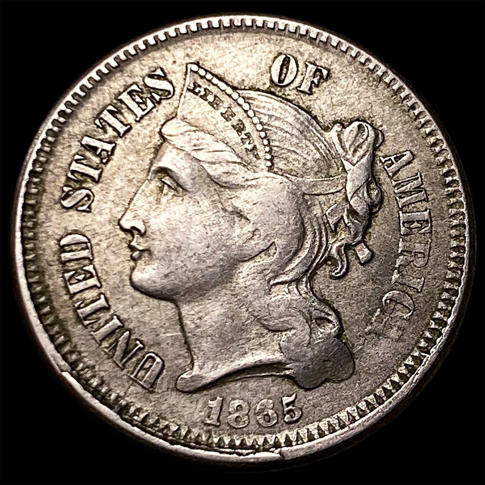 1865 Nickel Three-Cent Piece NEARLY UNCIRCULATED: 1865 Nickel Three-Cent Piece NEARLY UNCIRCULATED