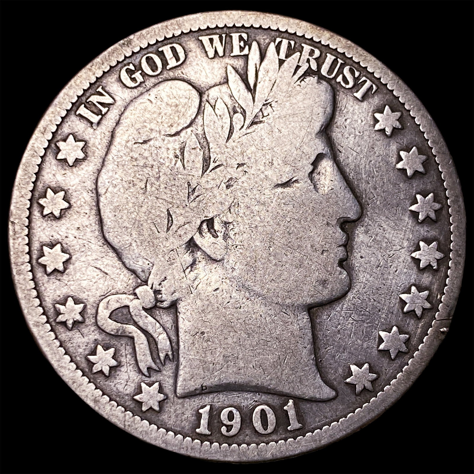 1901-S Silver Barber Half Dollar NICELY CIRCULATED: 1901-S Silver Barber Half Dollar NICELY CIRCULATED