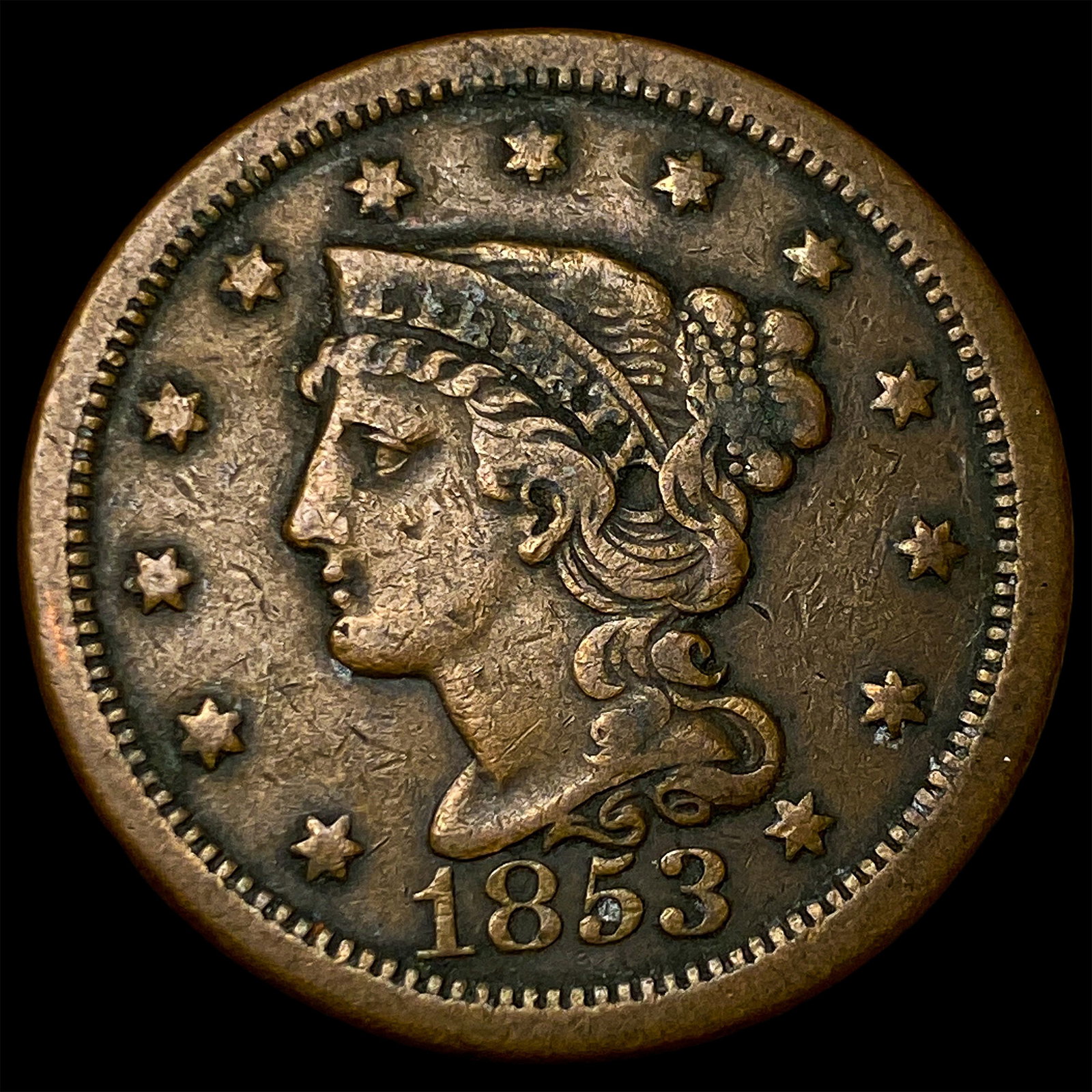 1853 Braided Hair Large Cent NEARLY UNCIRCULATED: 1853 Braided Hair Large Cent NEARLY UNCIRCULATED