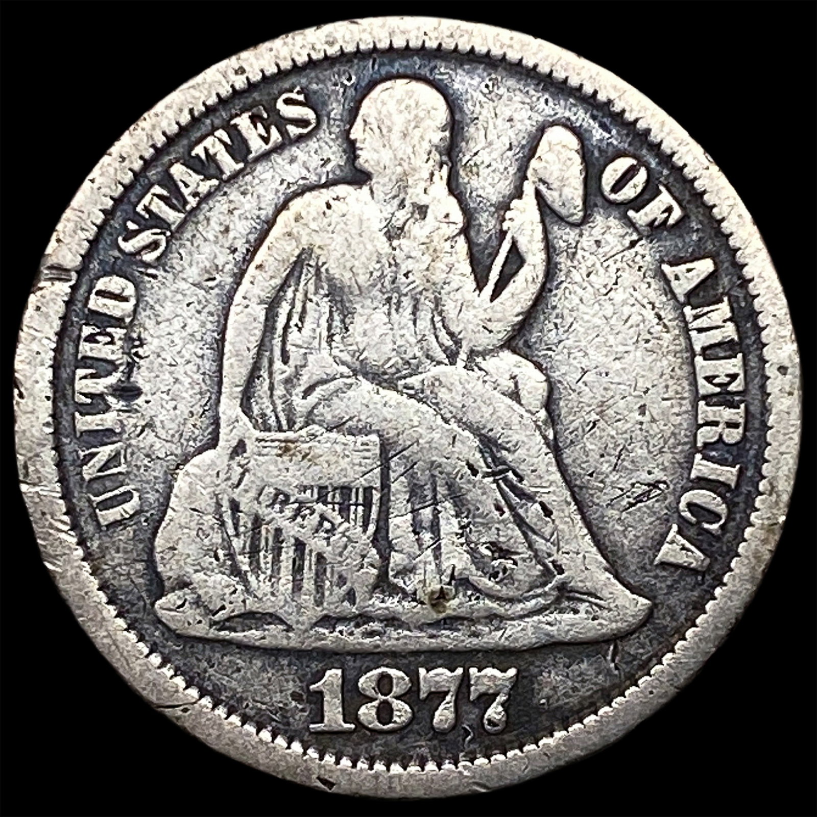 1877-CC Silver Seated Liberty Dime LIGHTLY CIRCULATED: 1877-CC Silver Seated Liberty Dime LIGHTLY CIRCULATED