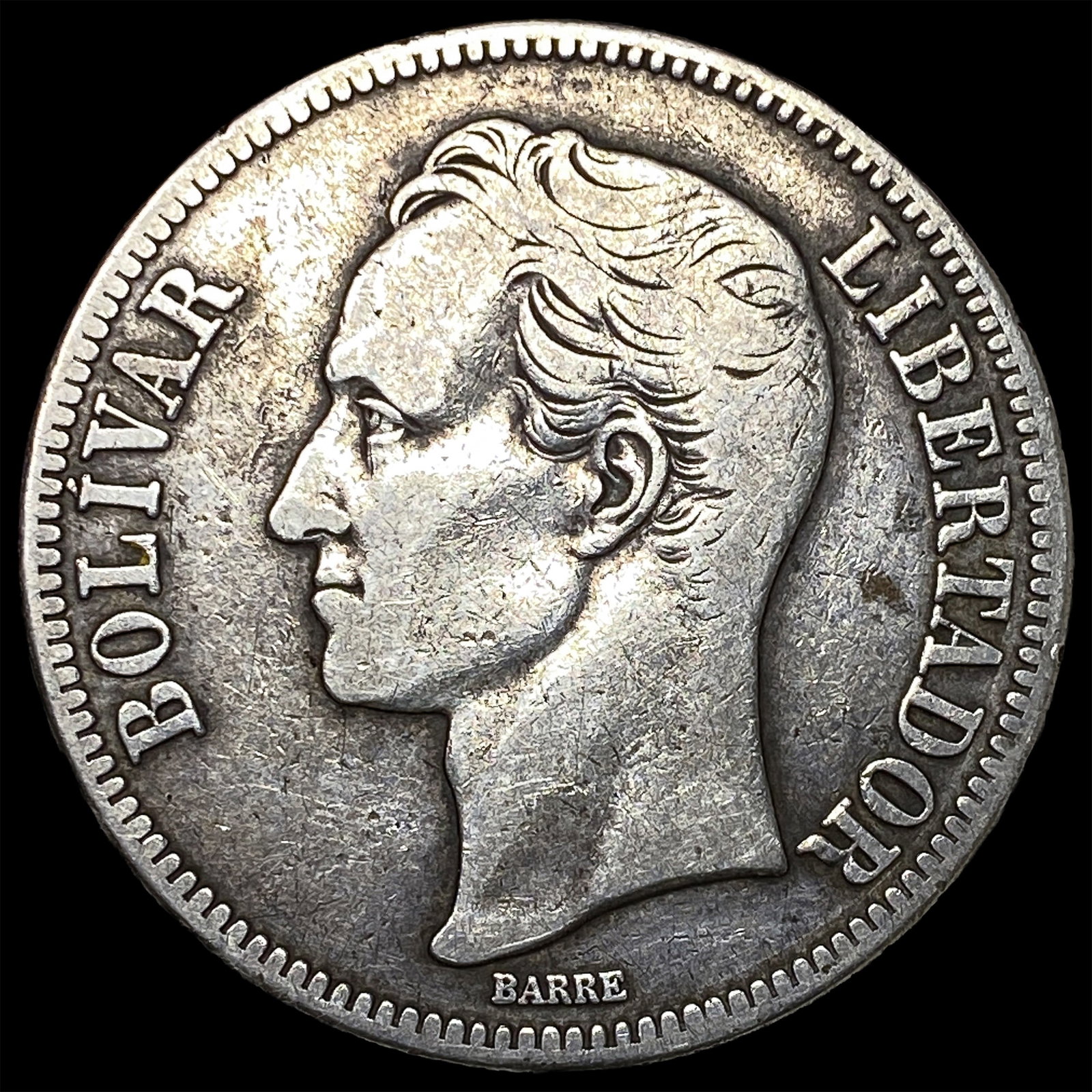 1935 Venezuela Silver 5 Bolivares LIGHTLY CIRCULATED: 1935 Venezuela Silver 5 Bolivares LIGHTLY CIRCULATED