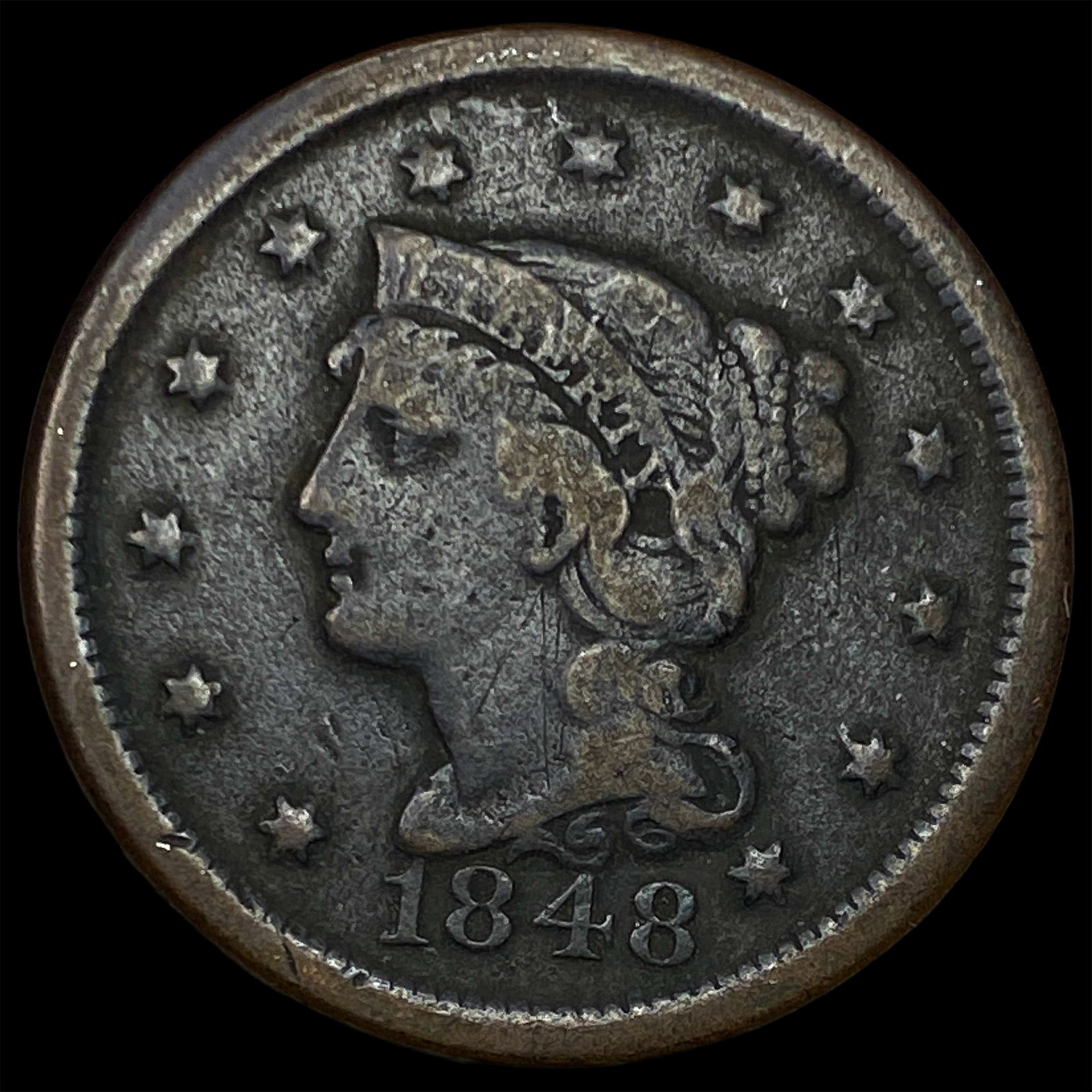 1848 Braided Hair Large Cent LIGHTLY CIRCULATED: 1848 Braided Hair Large Cent LIGHTLY CIRCULATED