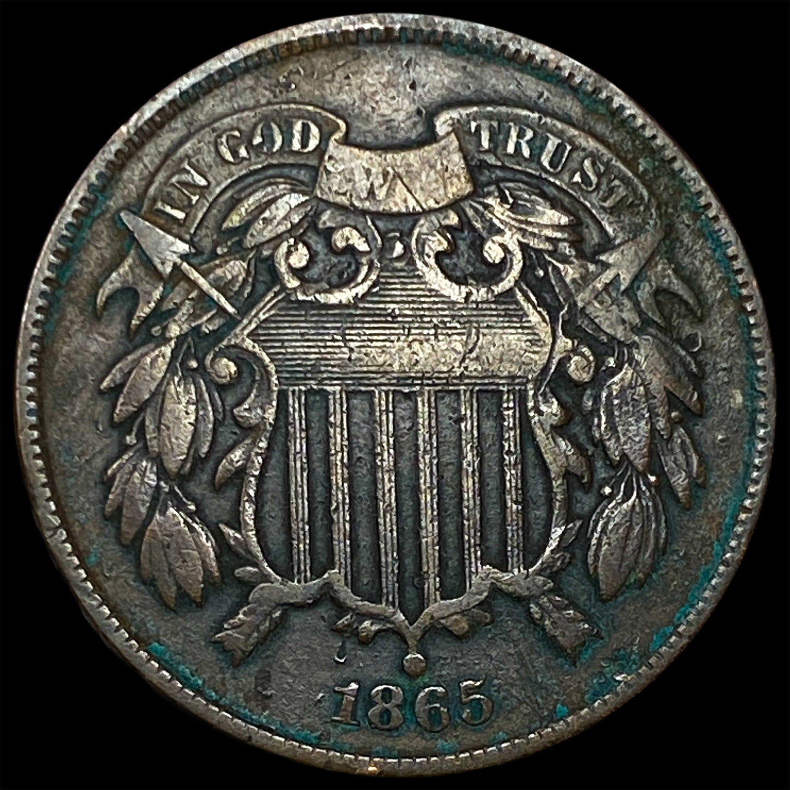 1865 Copper Two-Cent Piece LIGHTLY CIRCULATED: 1865 Copper Two-Cent Piece LIGHTLY CIRCULATED