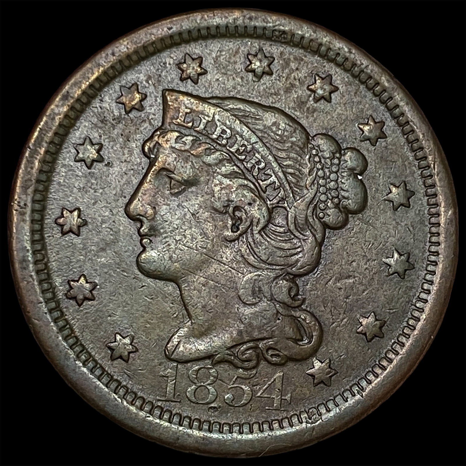 1854 Braided Hair Large Cent LIGHTLY CIRCULATED: 1854 Braided Hair Large Cent LIGHTLY CIRCULATED