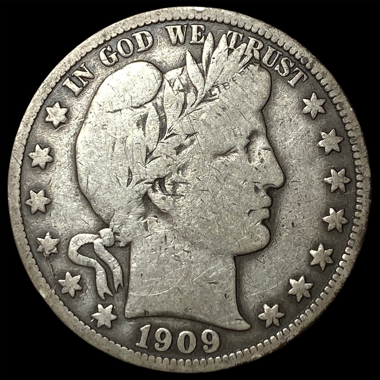 1909 Silver Barber Half Dollar NICELY CIRCULATED: 1909 Silver Barber Half Dollar NICELY CIRCULATED