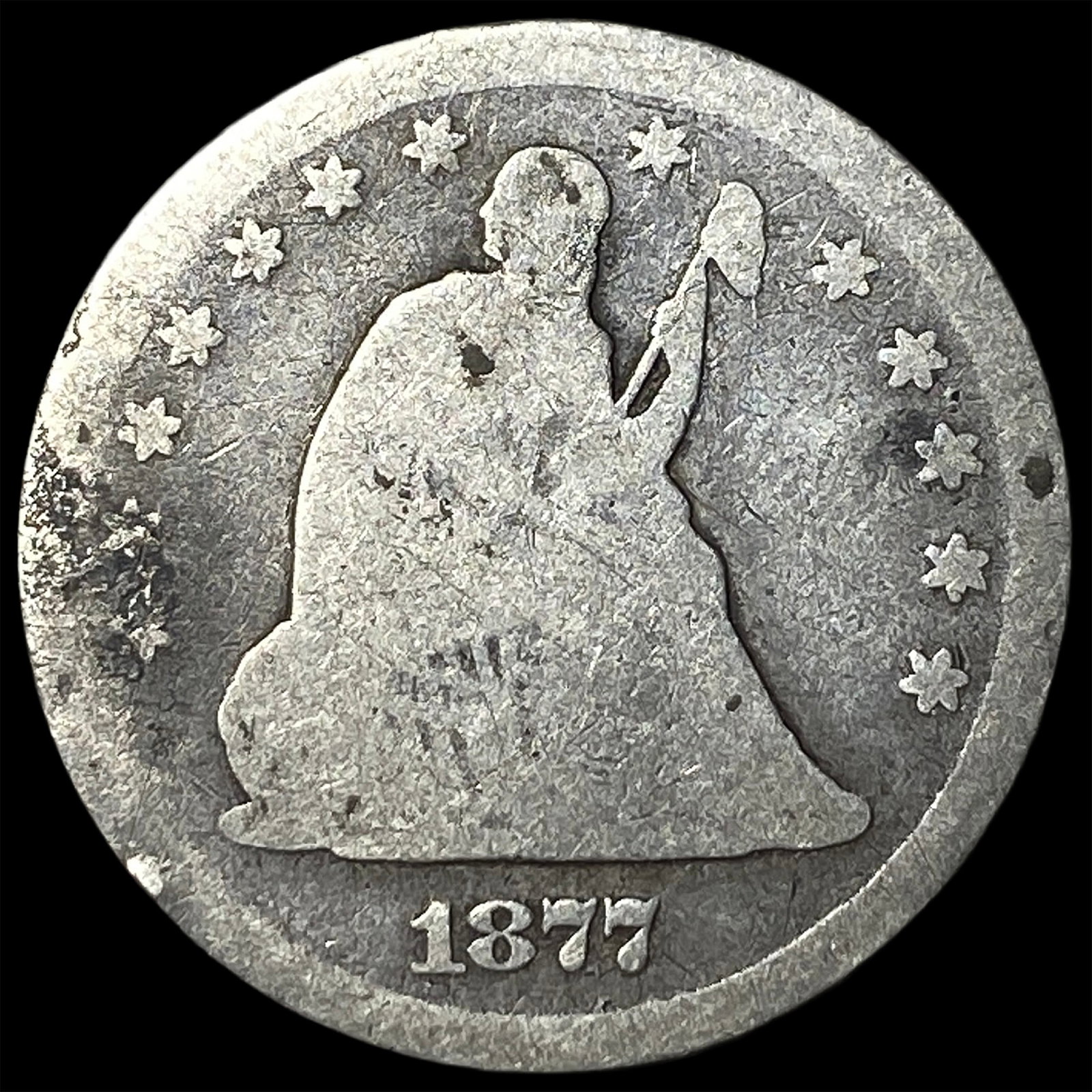 1877 Silver Seated Liberty Quarter NICELY CIRCULATED: 1877 Silver Seated Liberty Quarter NICELY CIRCULATED