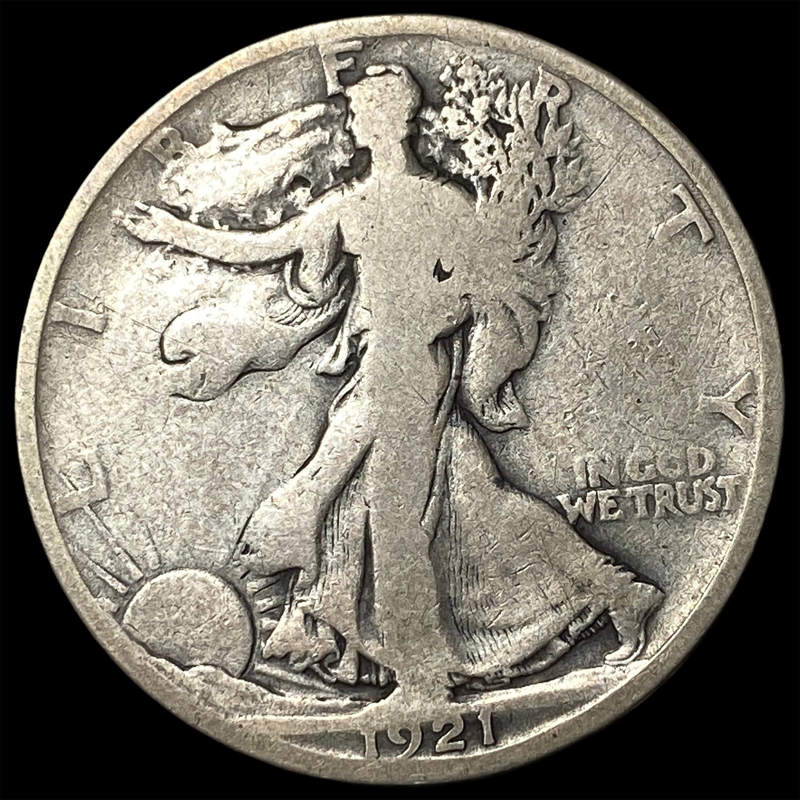 1921-D Silver Walking Liberty Half Dollar NICELY CIRCULATED: 1921-D Silver Walking Liberty Half Dollar NICELY CIRCULATED