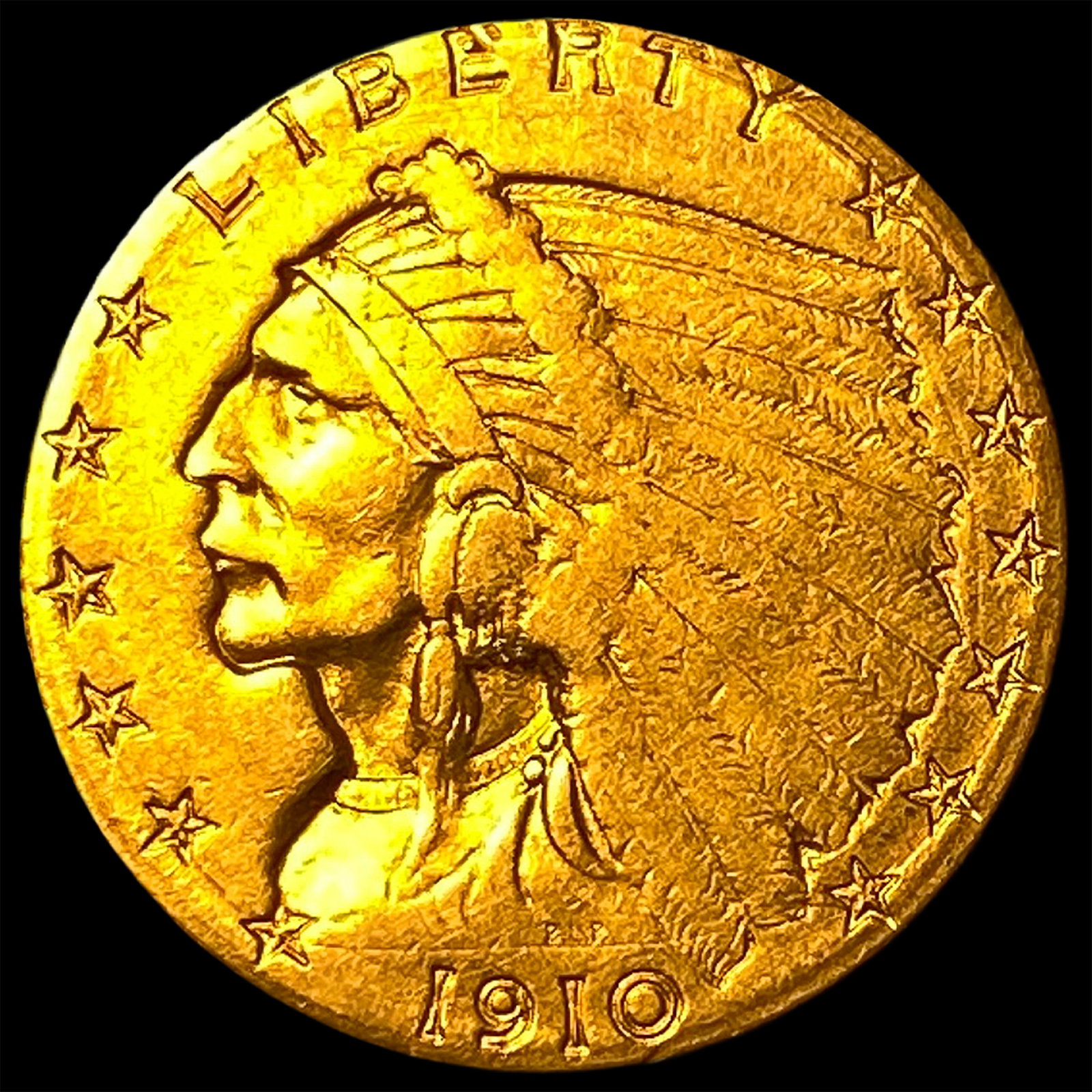1910 Indian Head $2.50 Gold Quarter Eagle CLOSELY UNCIRCULATED: 1910 Indian Head $2.50 Gold Quarter Eagle CLOSELY UNCIRCULATED