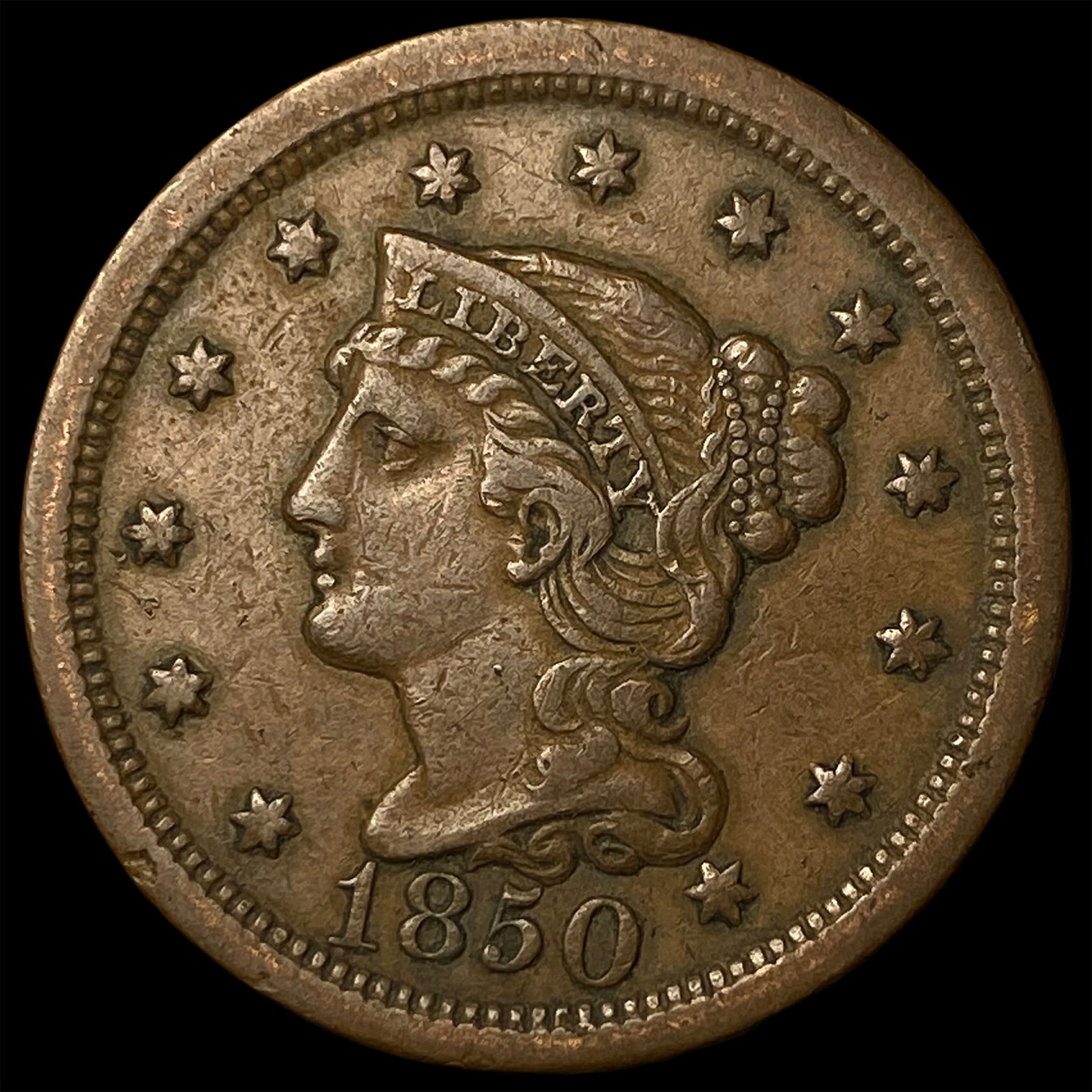 1850 Braided Hair Large Cent NEARLY UNCIRCULATED: 1850 Braided Hair Large Cent NEARLY UNCIRCULATED