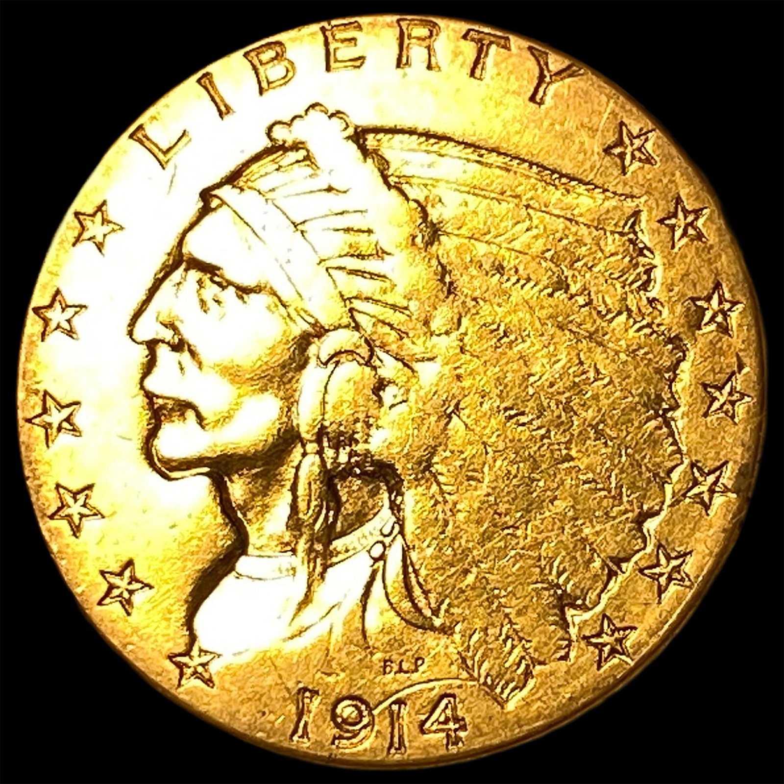 1914 Indian Head $2.5 Gold Quarter Eagle CLOSELY UNCIRCULATED: 1914 Indian Head $2.5 Gold Quarter Eagle CLOSELY UNCIRCULATED