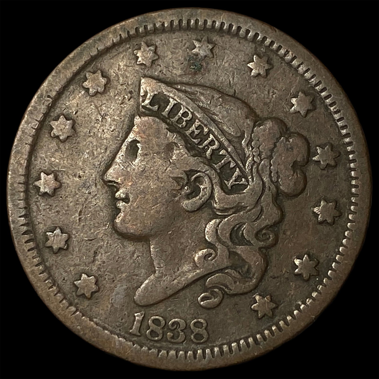 1838 Coronet Head Large Cent LIGHTLY CIRCULATED (1 of 2)